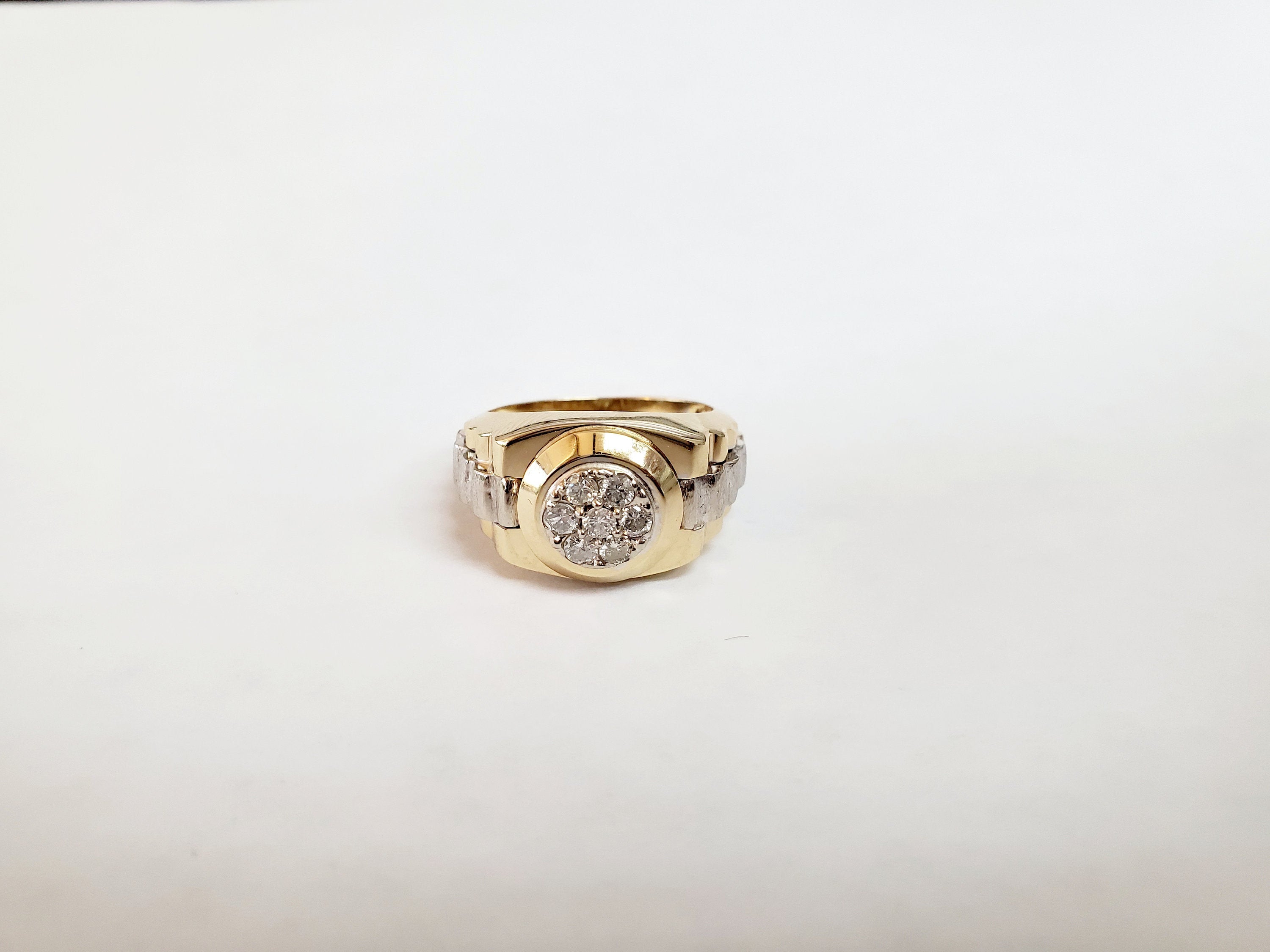 14K Two-Tone Men's Presidential Diamond Cluster Ring - Luxury Wedding Band & Gift for Him, Perfect for Anniversaries, Engagements, and Special Occasions