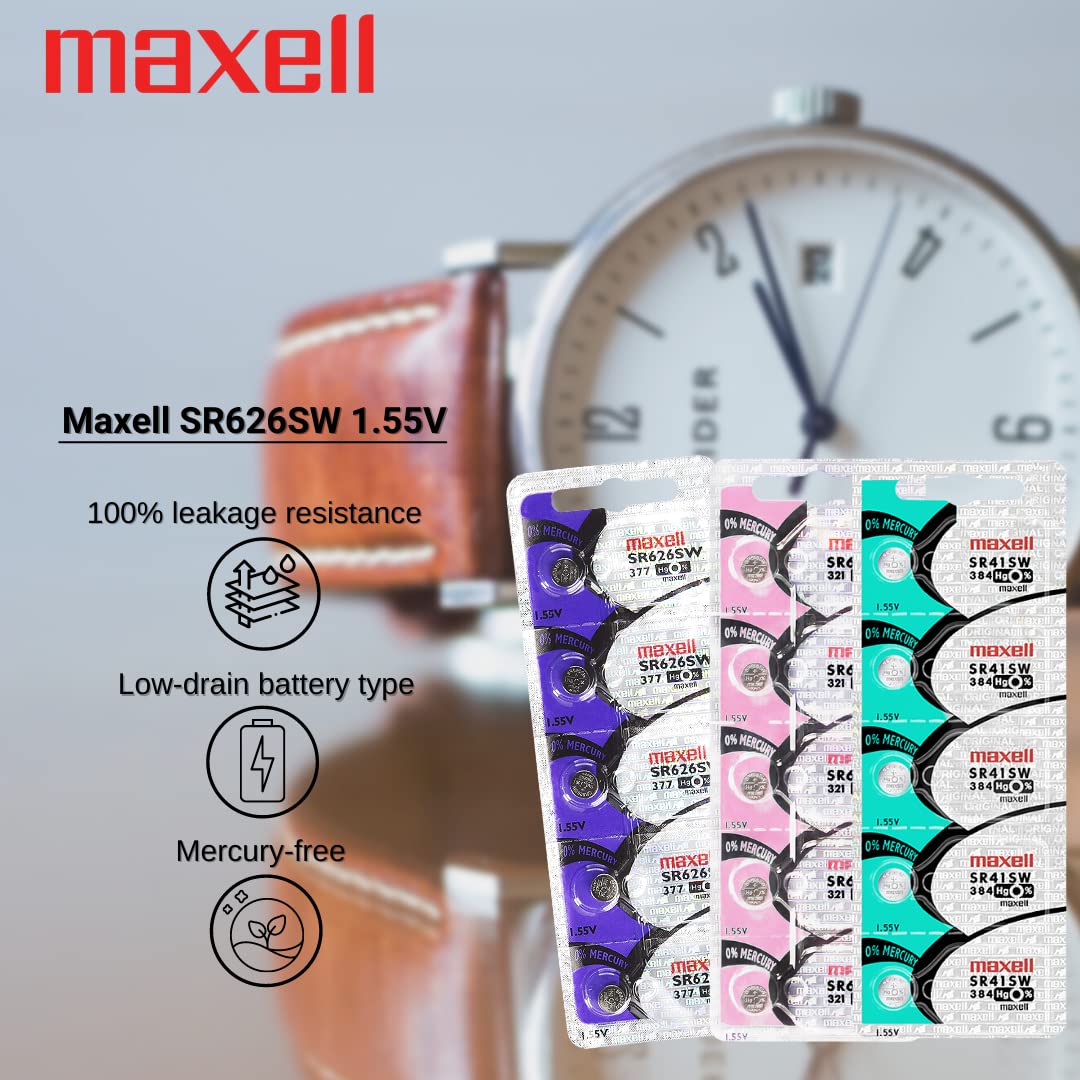 Maxell 377 Watch & Calculator Batteries (50-Pack) - Long-Lasting Power for Watches, Calculators & Small Electronics