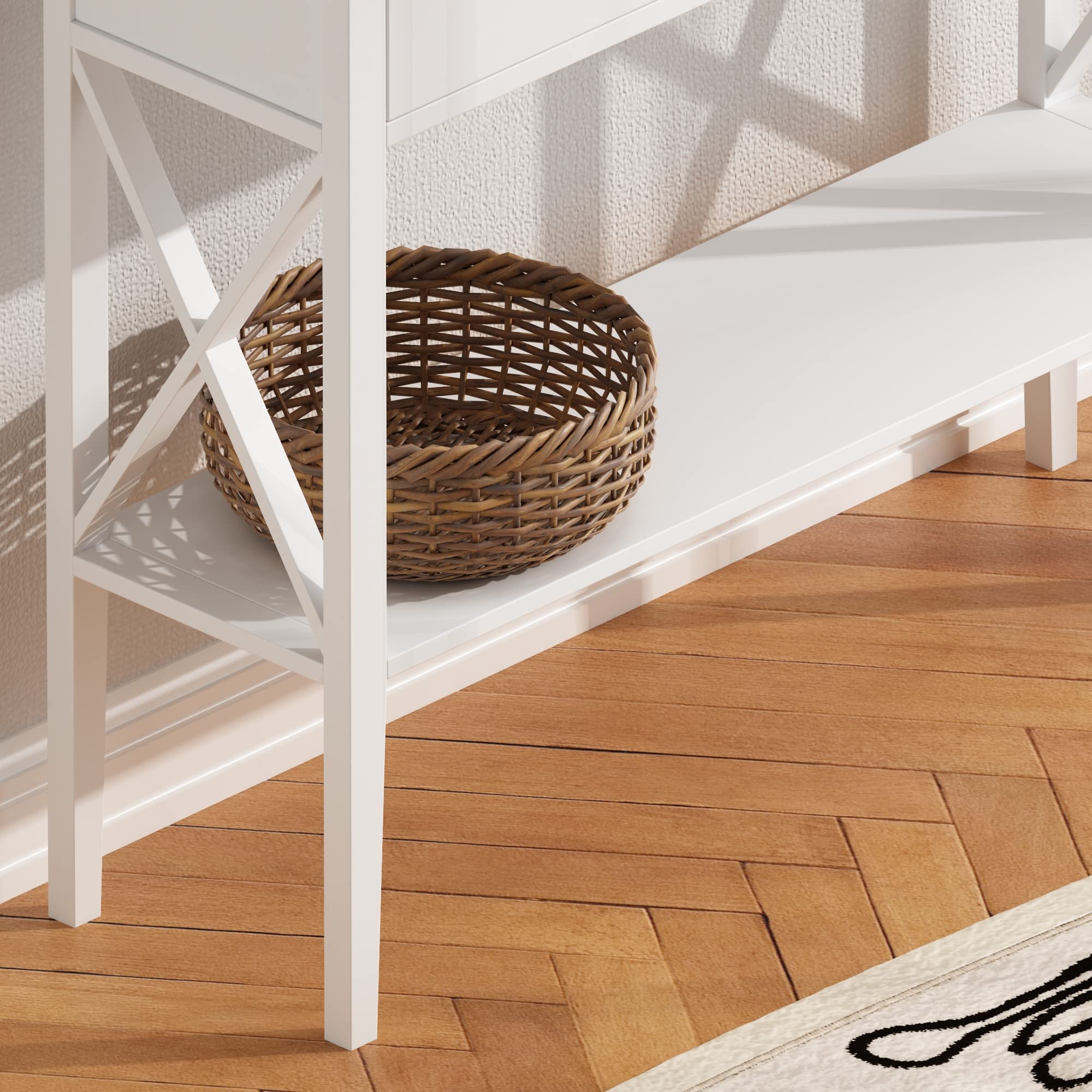ChooChoo Narrow Console Table with Drawers - White Wooden Sofa Table for Entryway, Hallway & Living Room - Storage Shelf & Accent Design - Perfect for Small Spaces, Home Decor & Apartment Furnishing