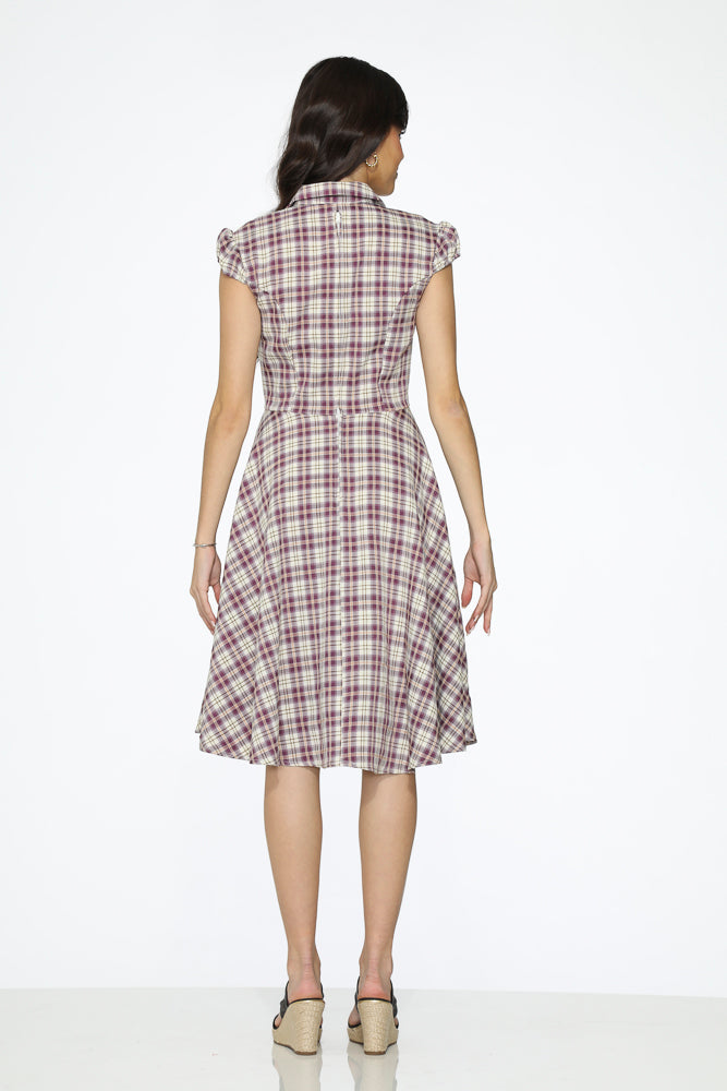 Stylish Purple Plaid Swing Dress for Women - Flowy A-Line Floral Print Party Dress - Perfect for Casual Outings, Date Nights & Special Occasions