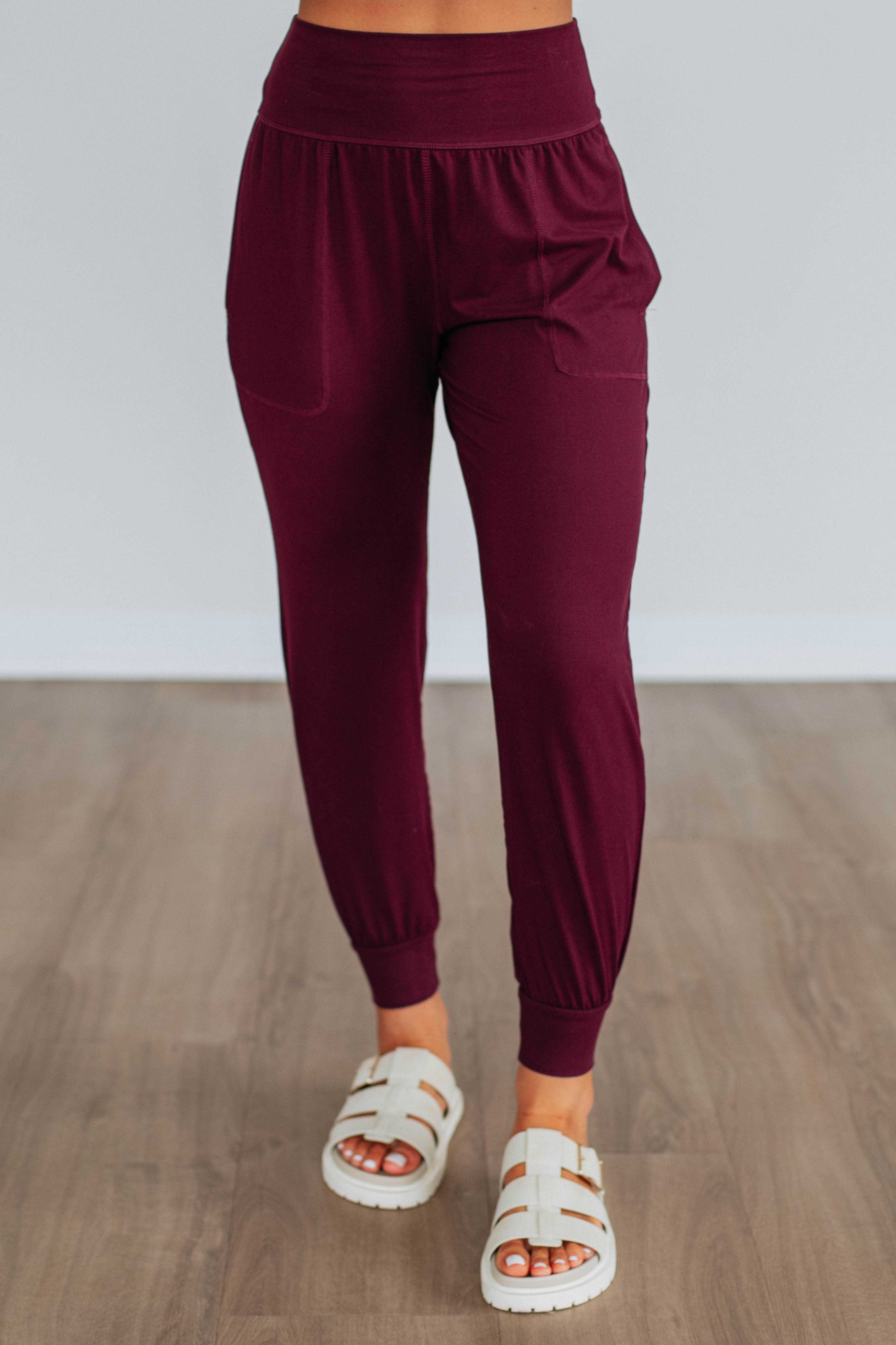 Cloud Nine Joggers for Women - Soft High Waisted Lounge Pants in Wine Red - Perfect for Yoga, Running & Relaxing at Home