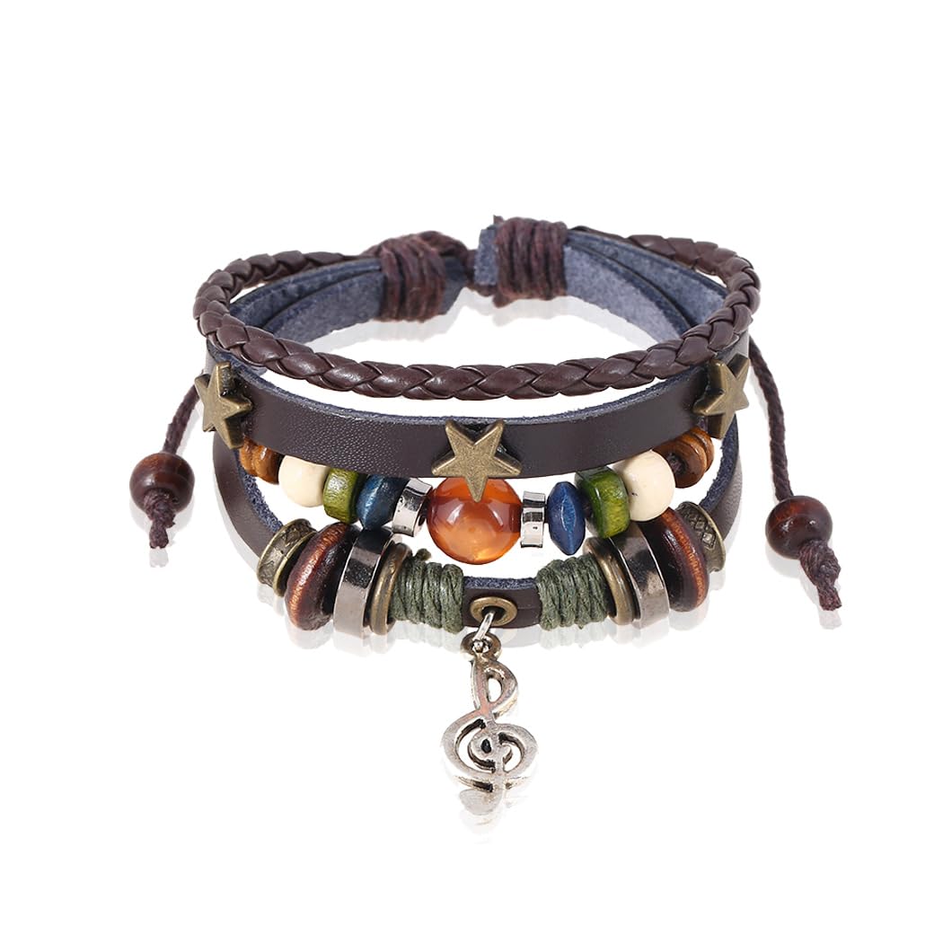 Braided Leather Beaded Bracelet for Women & Men - Stackable Black Music Bracelet - Perfect for Concerts, Festivals, and Everyday Boho Style