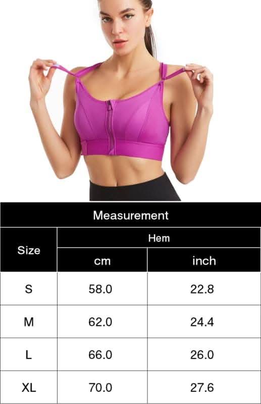 Best Adjustable Zip Front Sports Bra for Women - High Support Workout, Running, Yoga & Gym - Moisture Wicking & Breathable Activewear