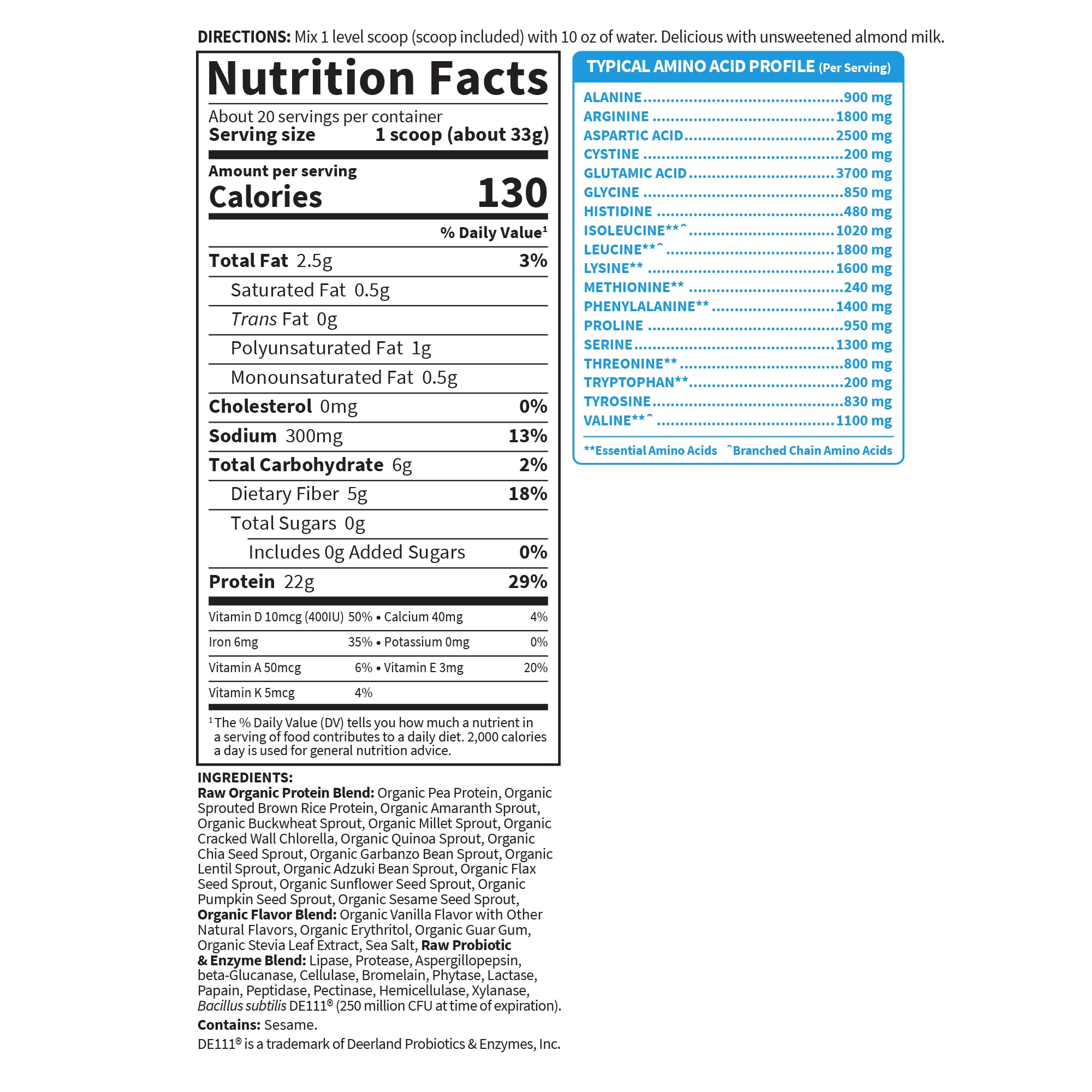 Organic Vegan Protein Powder - Vanilla Flavor, 22g Plant-Based Protein with BCAAs, Probiotics & Digestive Enzymes | Gluten & Lactose Free, 1.5 LB | Garden of Life Protein Powder for Post-Workout Recovery, Muscle Building & Healthy Digestion