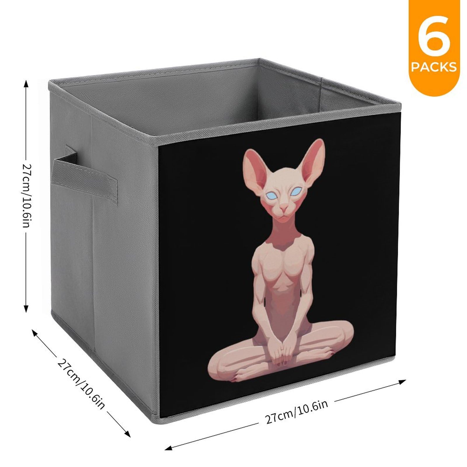 Foldable Storage Cubes with Handles - 6 Pack Square Fabric Bins for Organizing Clothes, Toys & Home Essentials | Perfect for Sphynx Cat Owners, Yoga Studios & Closet Organization