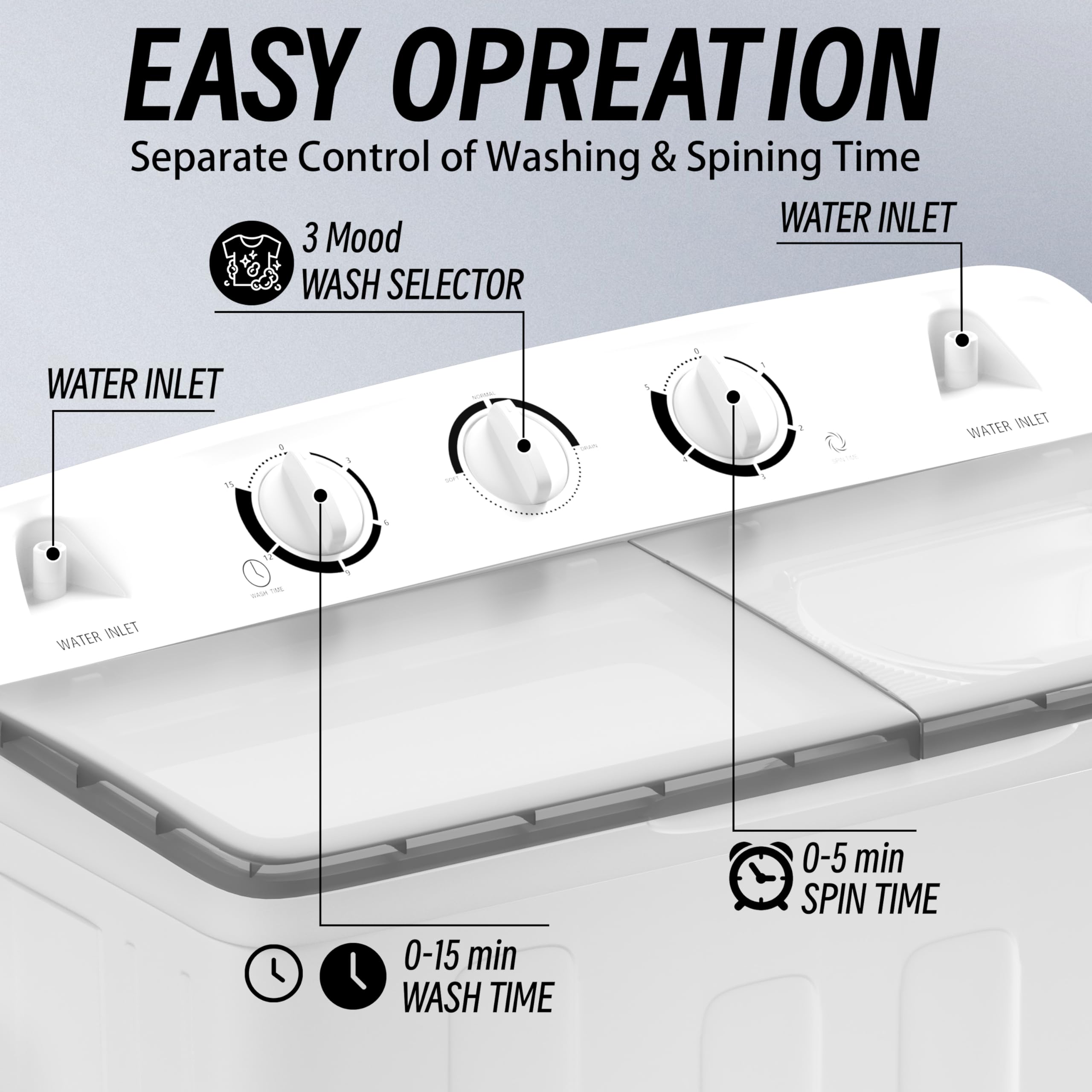 Portable Twin Tub 32lbs Washing Machine with Drying Rack & 10 Hangers - Compact Semi-Automatic Washer Combo (20lbs Washer + 12lbs Spinner) for Dorms, Apartments, RVs & Small Spaces - Perfect for Laundry in Tight Living Areas