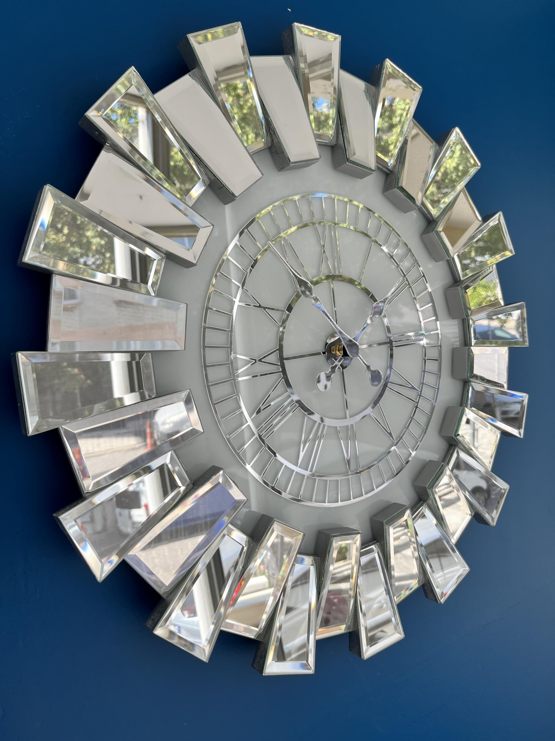 Large Silver Wall Clock for Home Decor - 19.7 Inch Modern Mirrored Silent Non-Ticking Clock - Perfect for Living Room, Kitchen, Bedroom & Office Decor - Elegant Silver-White Finish (9 lbs)