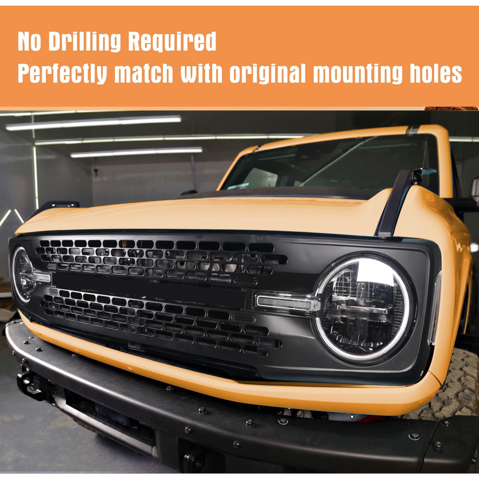 High-Quality Matte Black Front Grille Compatible with Ford Bronco 2021-2025 | Perfect Fit for 2-Door & 4-Door Models | Durable Bumper Grille Accessory for Off-Road & Street Driving