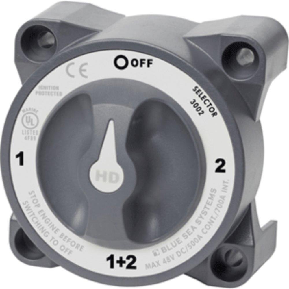 Blue Sea 3002 HD-Series Battery Switch Selector - Heavy Duty Marine Battery Isolator for Boats, RVs & Off-Grid Power Systems | Perfect for Dual Battery Setup & Electrical Safety