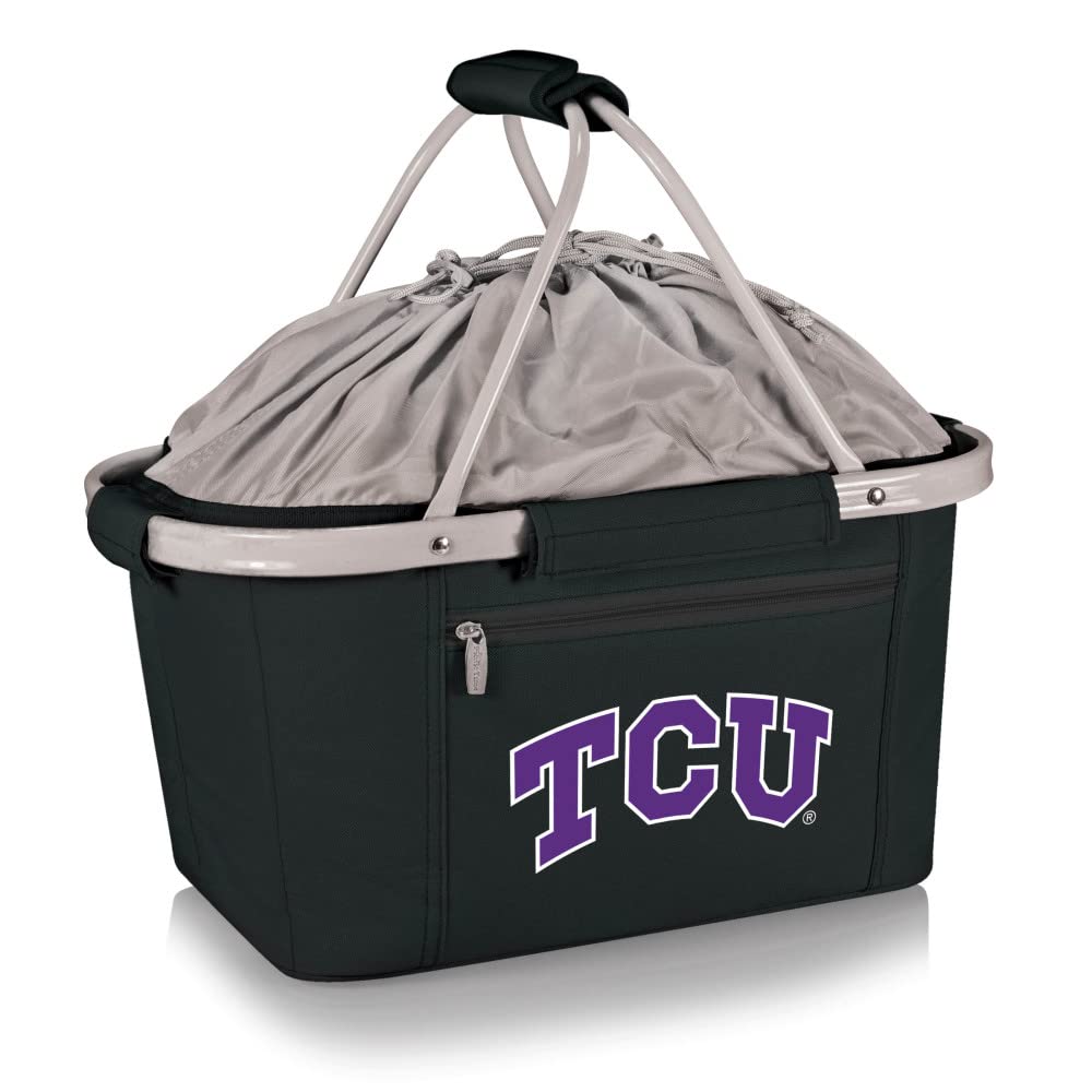 NCAA TCU Horned Frogs Insulated Collapsible Picnic Basket - Portable Cooler Tote Bag for Groceries, Beach, Camping & Tailgating - Purple & Black Market Shopping Basket