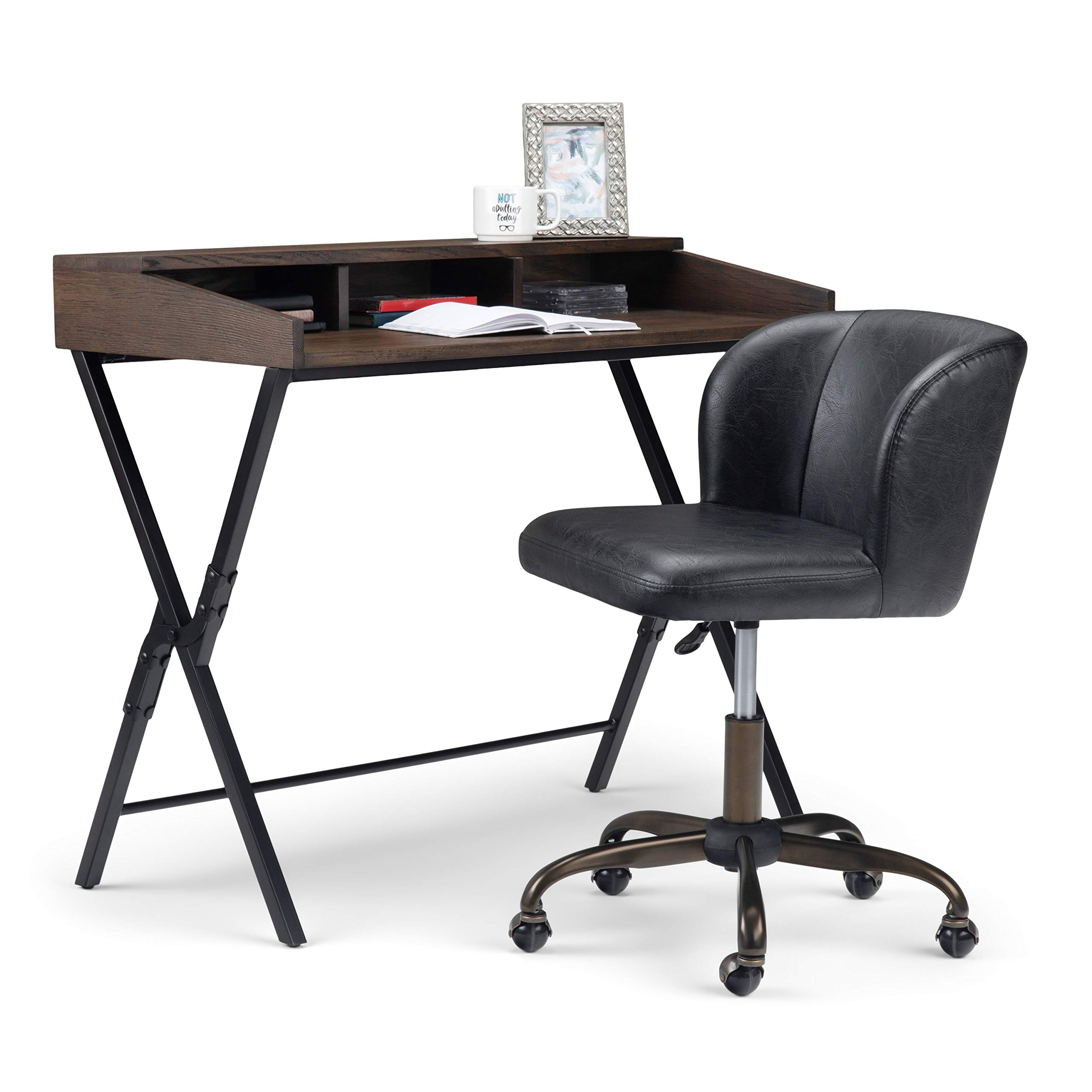 SIMPLIHOME Sheehan Swivel Adjustable Executive Office Chair - Distressed Black Faux Leather Ergonomic Desk Chair for Home Office, Study & Workspace - Modern Computer Chair with Lumbar Support for Long Working Hours