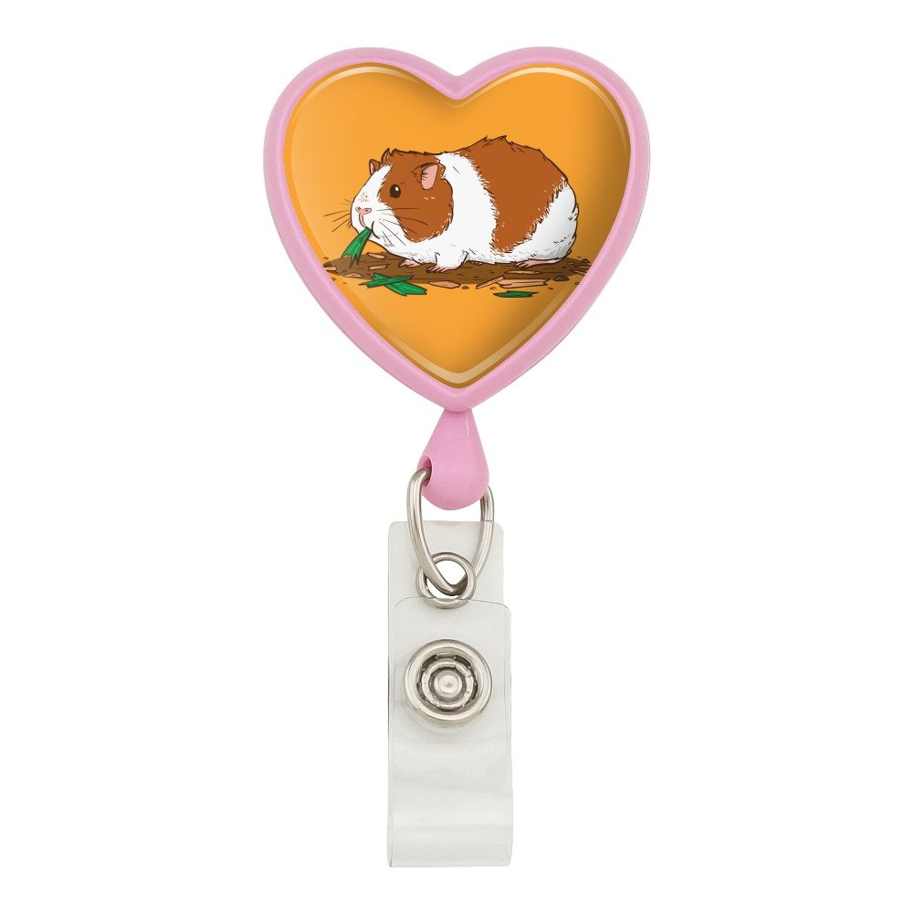 Retractable ID Badge Holder with Cute Guinea Pig Eating Heart Design - Pink Lanyard for Work, School & Events