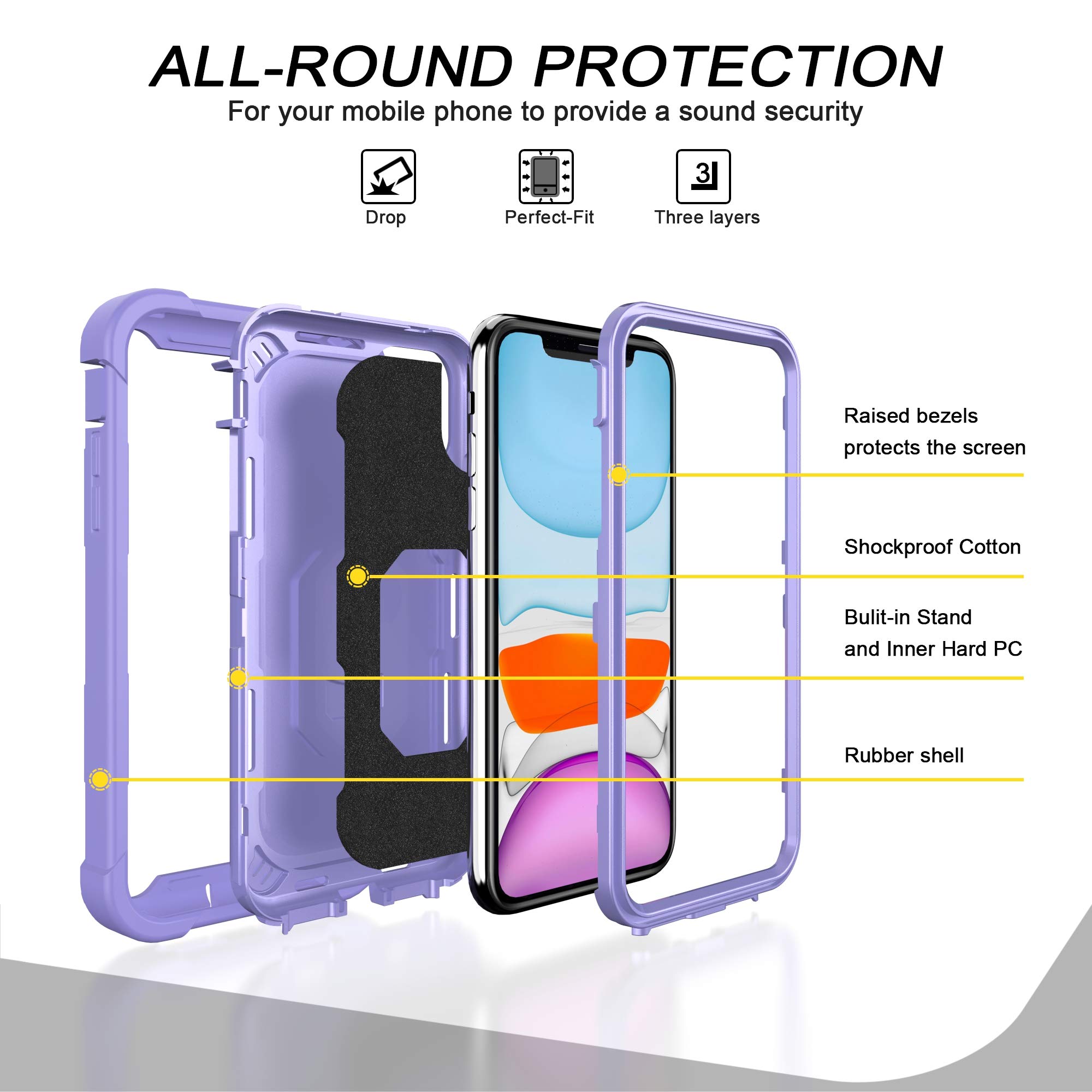**ASUWISH Shockproof Hybrid Phone Case for iPhone 11 (6.1 Inch) with Ring Holder Stand - Heavy Duty Full Body Protection - Perfect for Women & Men (Purple) - Ideal for Outdoor, Travel & Daily Use**