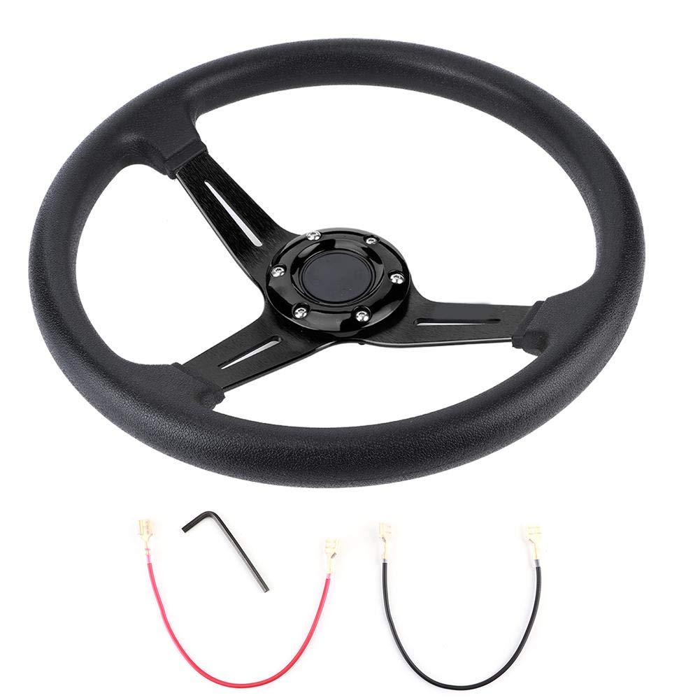 Akozon 14-inch Universal Car Steering Wheel - PU Leather & Aluminum Alloy Replacement with Horn Button - Black - Perfect for Car Modifications & Racing Enthusiasts