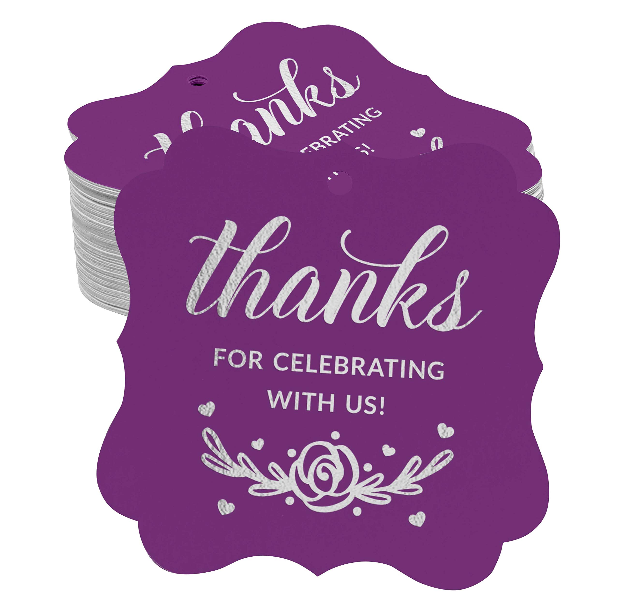 50 Pack Real Silver Foil Bracket Shaped Paper Hang Tags - Perfect for Bridal Showers, Baby Showers, Weddings, Birthdays & Retirement Parties - Elegant Thank You Gift Tags for Special Celebrations