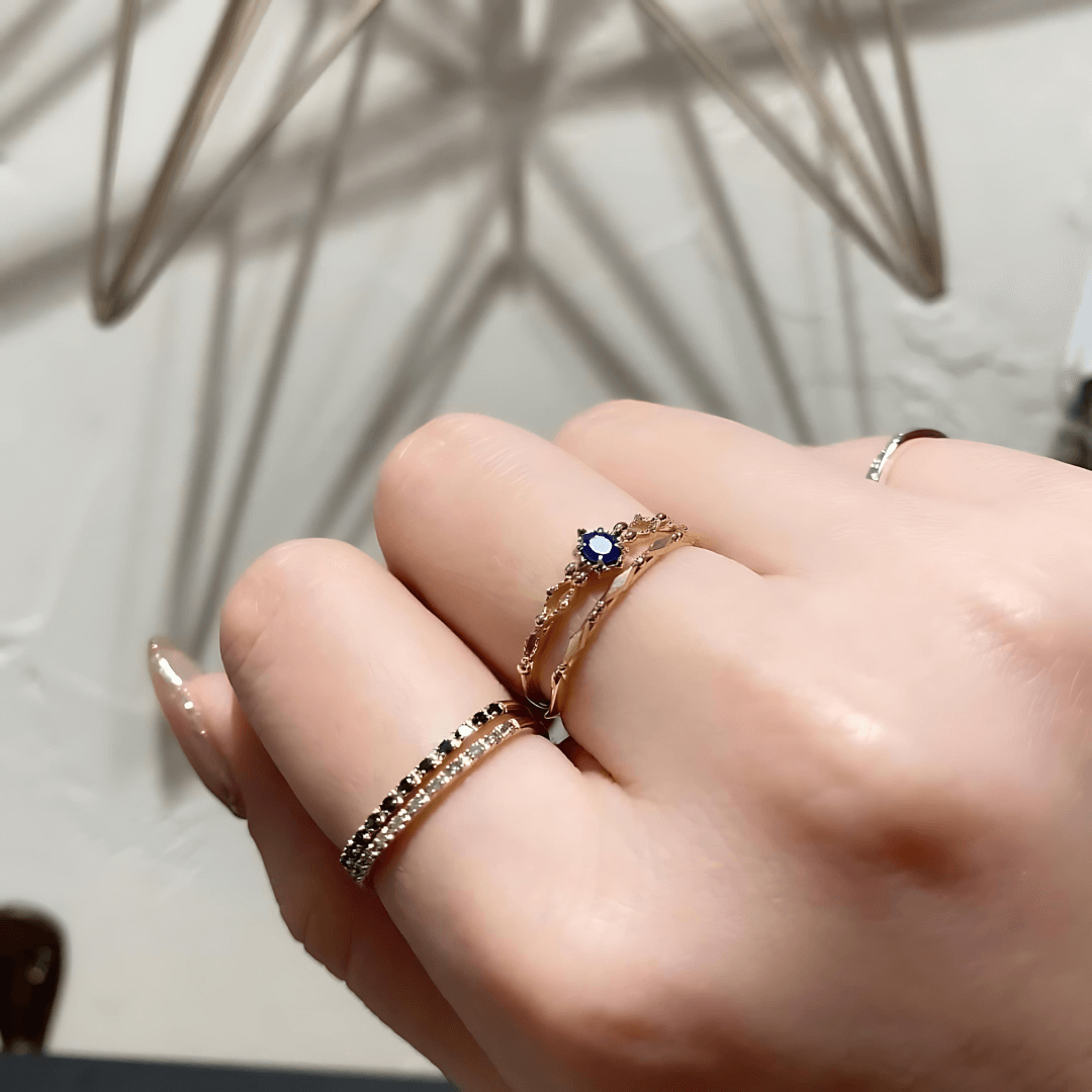 Black Zircon Half Eternity Pave Stacking Ring | HJ236 | Elegant Wedding Band, Anniversary Gift, Promise Ring for Women
