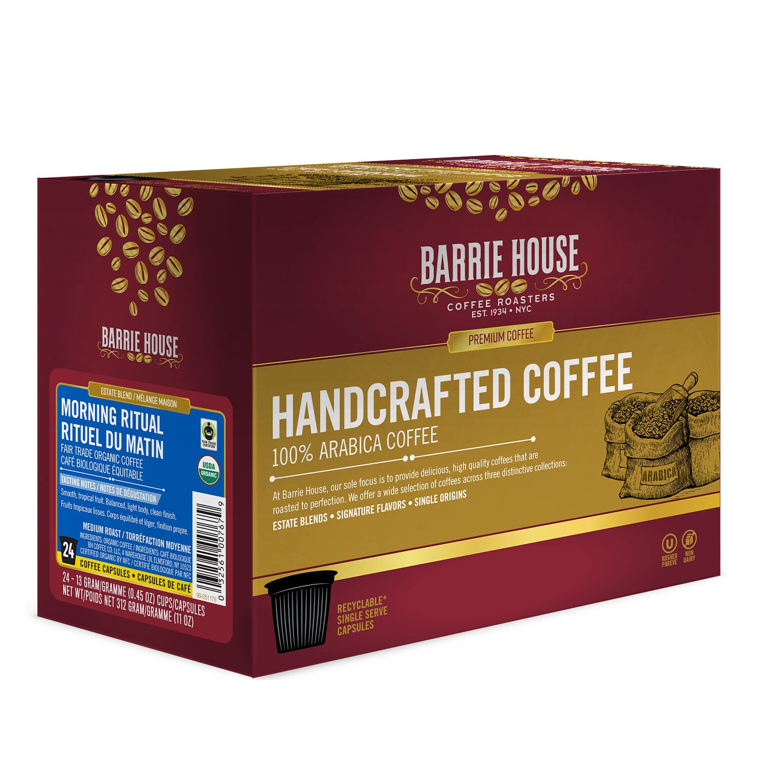 Barrie House Morning Ritual Single Serve Coffee Pods - 24 Count Pack - Premium Arabica Blend for Keurig Brewers - Perfect for Home, Office & Travel Use