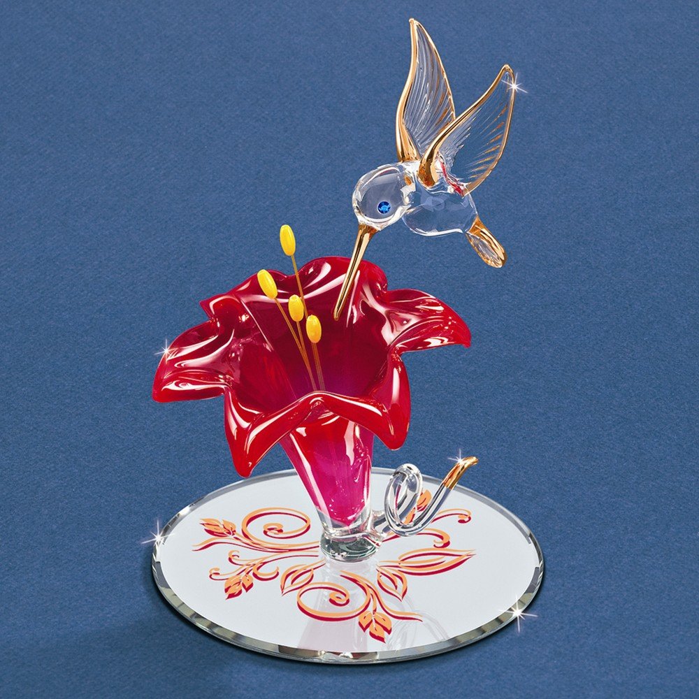Exquisite Handcrafted Hummingbird & Red Lily Glass Figurine - Perfect for Home Decor, Gift, and Collectible Display