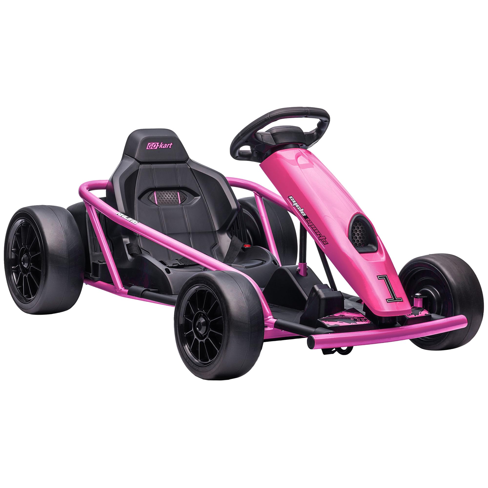 Aosom 24V 8.1 MPH Electric Go Kart for Kids - Battery Powered Drifting Ride-On Toy with Slow Start, Music, Horn & Safety Belt - Outdoor Fun for Ages 8-12 (Pink) | Perfect for Backyard Racing, Birthday Gifts & Outdoor Family Activities