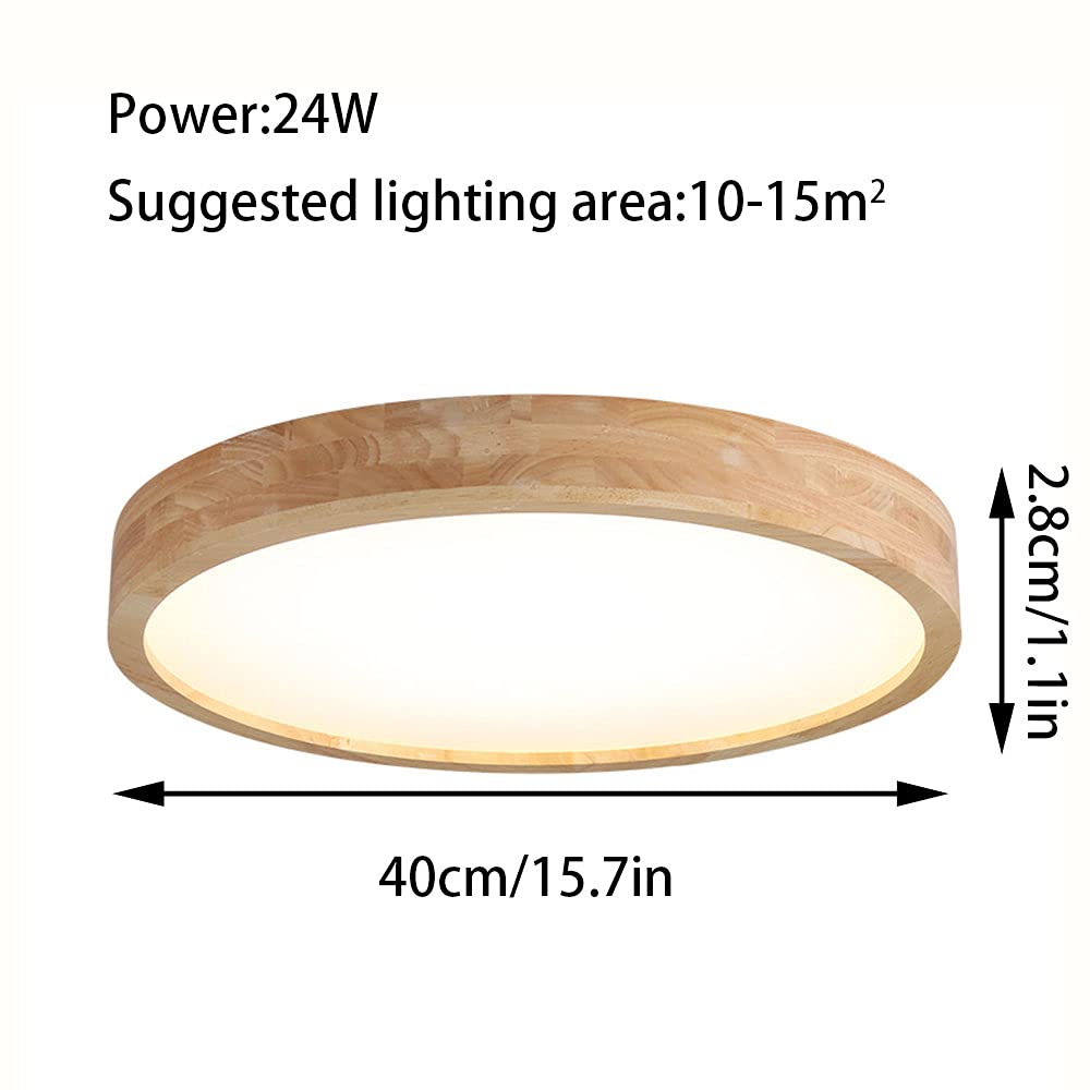 Japanese Style Wooden LED Ceiling Lamp - Ultra-Thin Tri-Tone Round Flat Light Fixture for Bedroom, Living Room | Modern Nordic Design, Embedded Installation, Close-to-Ceiling Lighting Solution for Home Decor