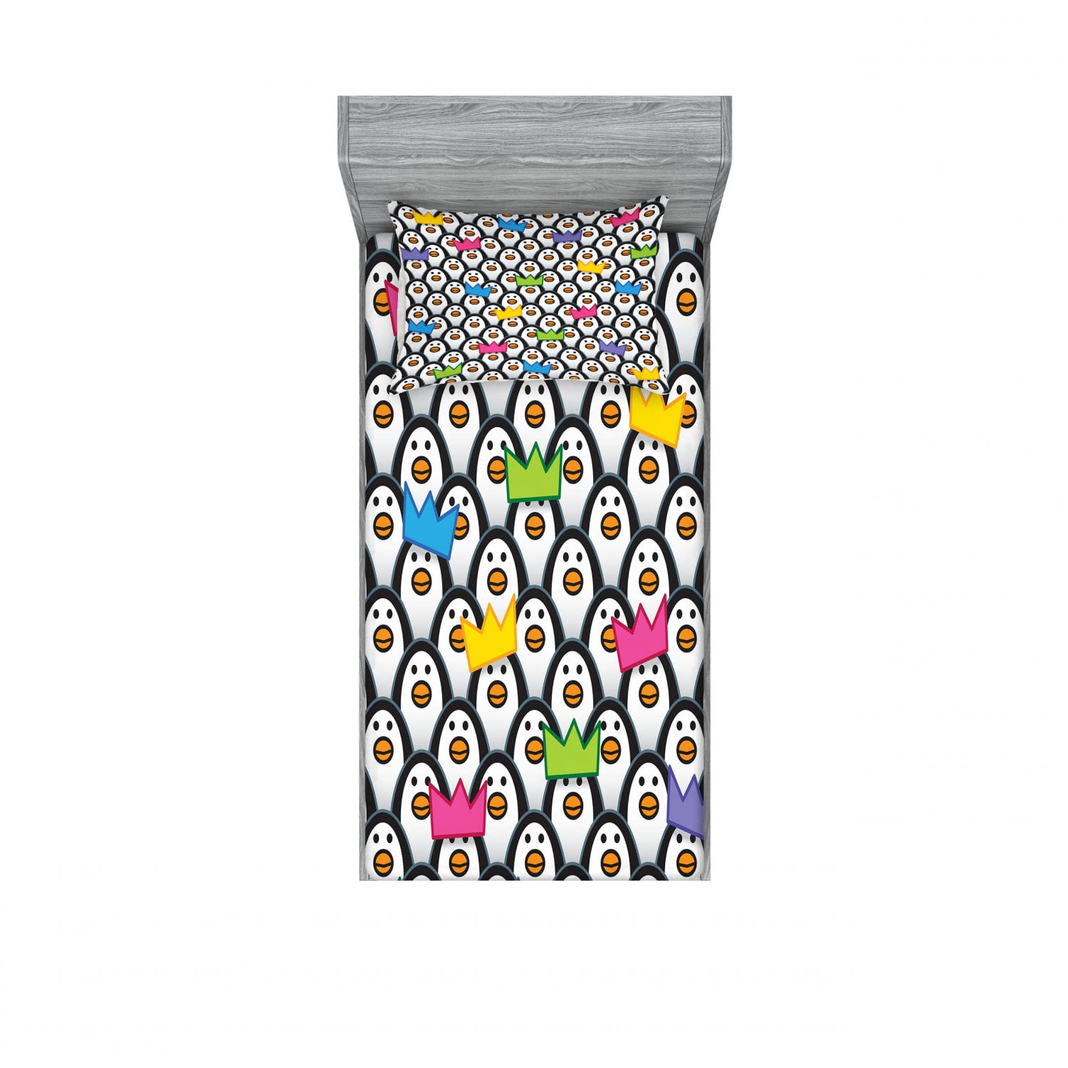 Ambesonne 2-Piece Twin Fitted Sheet Set with 2 Pillow Shams - Cute Penguin & Ice Animals Print Bedding - Soft Microfiber 4-Pc Bed Sheet Set for Kids & Teens - Perfect for Winter Themed Bedrooms & Cozy Sleepovers