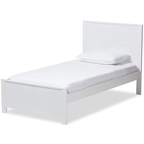 Baxton Studio Catalina Twin Size Platform Bed with Wooden Slats - White Finish for Modern Bedroom & Guest Room Decor