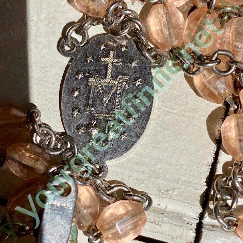 Vintage French Rosary with Blush Pink Beads - Elegant Catholic Prayer Beads for Meditation, Gift & Religious Devotion - Perfect for Weddings, Baptisms & Spiritual Practices
