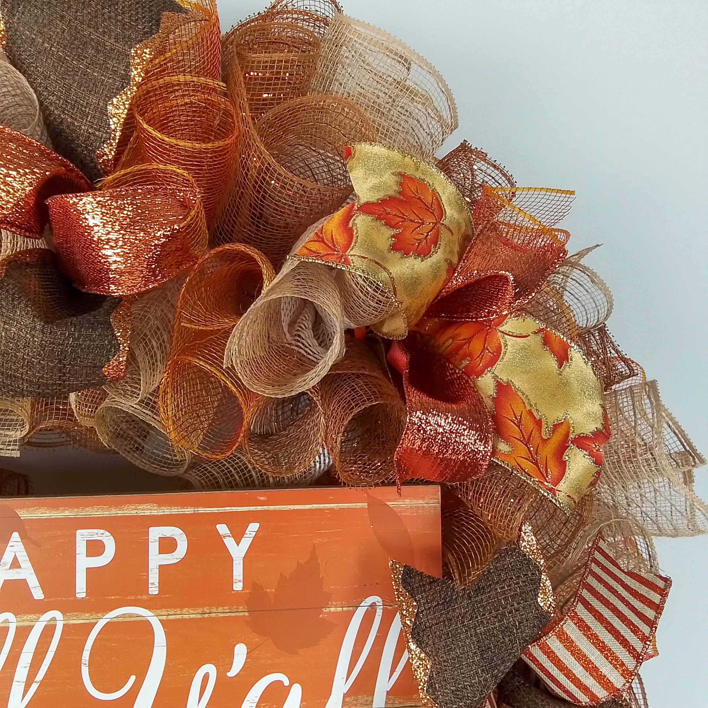 Happy Fall Y'all Wreath - Autumn Home Decor - Thanksgiving Door Wreath with Deco Mesh in Brown & Orange Burlap - Perfect for Front Door, Porch & Seasonal Holiday Decorations