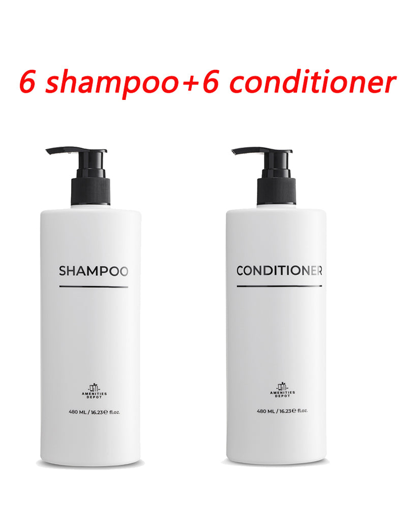 12 Pack Shampoo & Conditioner Set - 6 Bottles Each (6.2oz/480ml) with Wall Mount Shower Dispenser - No Drill Installation - White - Perfect for Bathroom, Gym, Salon & RV Use