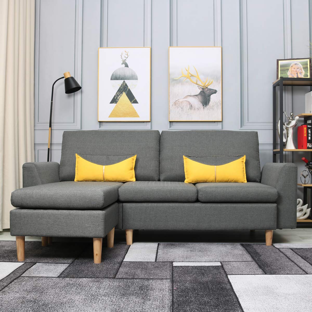 Modern L-Shaped Sectional Sofa with Reversible Chaise - Grey Linen Fabric Small Space Couch for Living Room, Apartment & Home Theater Seating