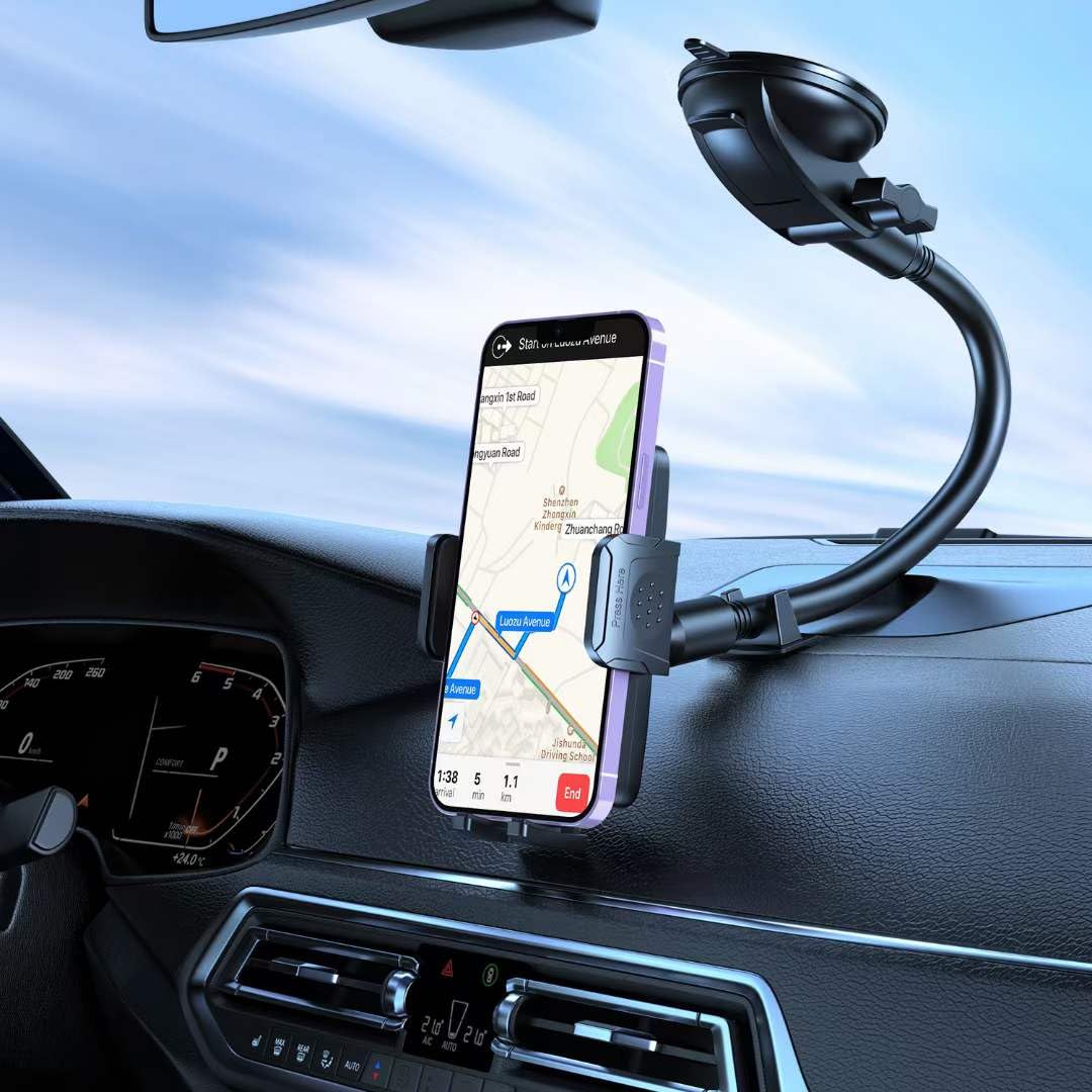 Military Grade Car Phone Holder with Powerful Suction - Adjustable Gooseneck Dashboard & Windshield Mount for iPhone 16/15/14 & All Smartphones - Perfect for Trucks, Commuting & Road Trips