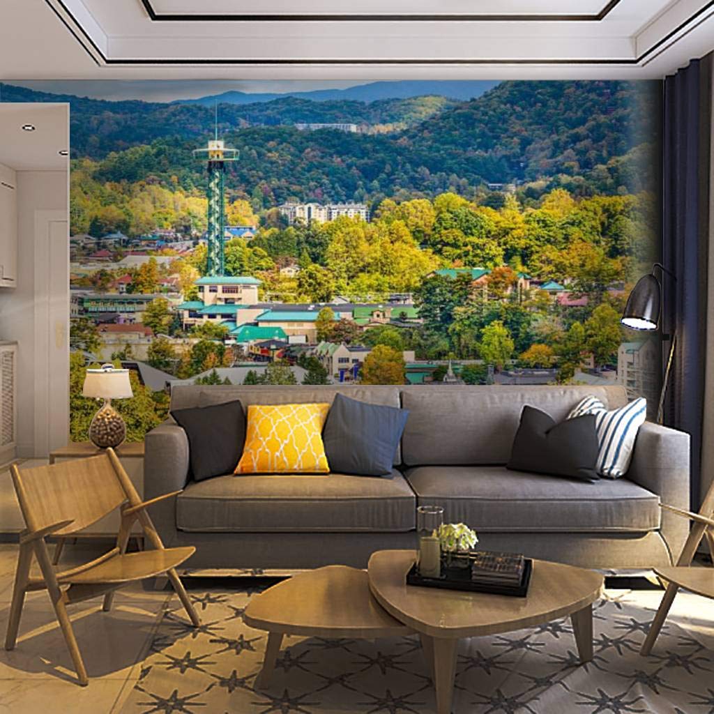 Self-Adhesive Removable Peel & Stick Wallpaper Mural - Gatlinburg Tennessee Landscape Wall Decal for Living Room, Bedroom & Home Decor | Easy DIY Wall Sticker for Home Craft & Interior Design