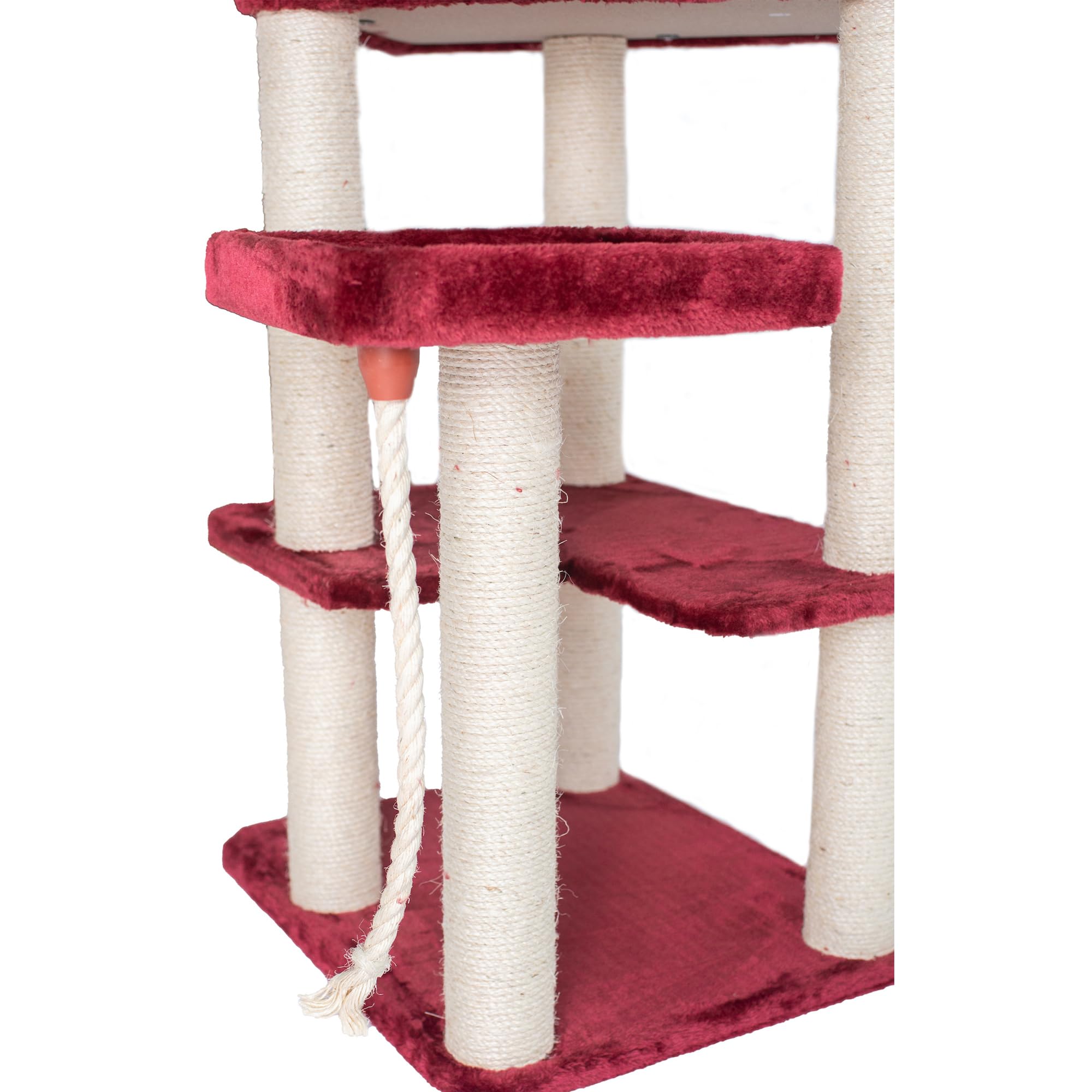 Armarkat Real Wood Cat Tower with Ultra Thick Faux Fur - 60 Inch Cat Condo House for Large Cats, Burgundy (Model A6902B) - Perfect for Indoor Climbing, Scratching & Lounging
