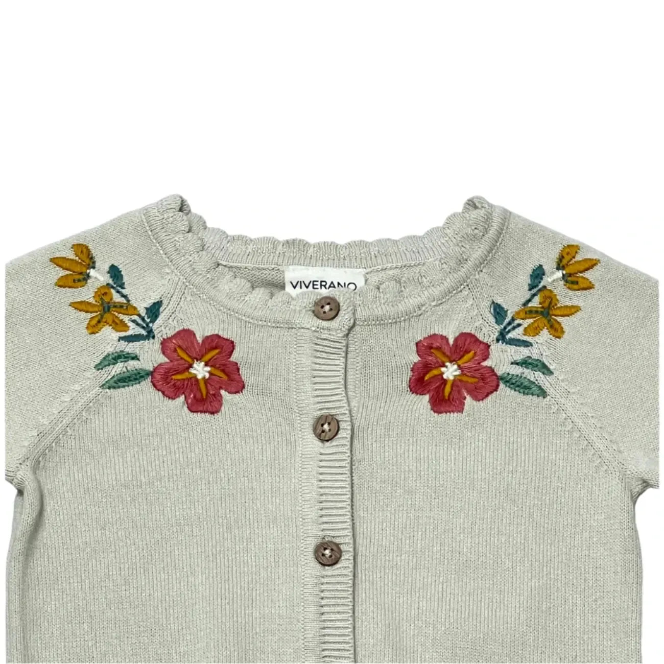 Viverano Women's Organic Cotton Knit Cardigan - Embroidered Floral Design Long Sleeve Open Front Sweater for Casual Wear & Layering