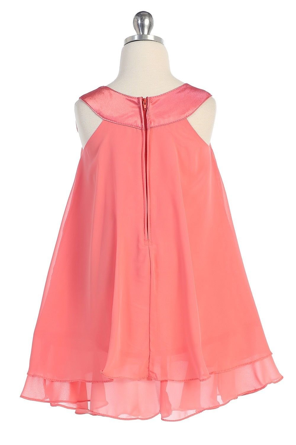 Double Layer Chiffon Flower Girl Dresses for Big Girls - Elegant Coral Wedding Party Gowns for Flower Girls, Pageants & Special Occasions