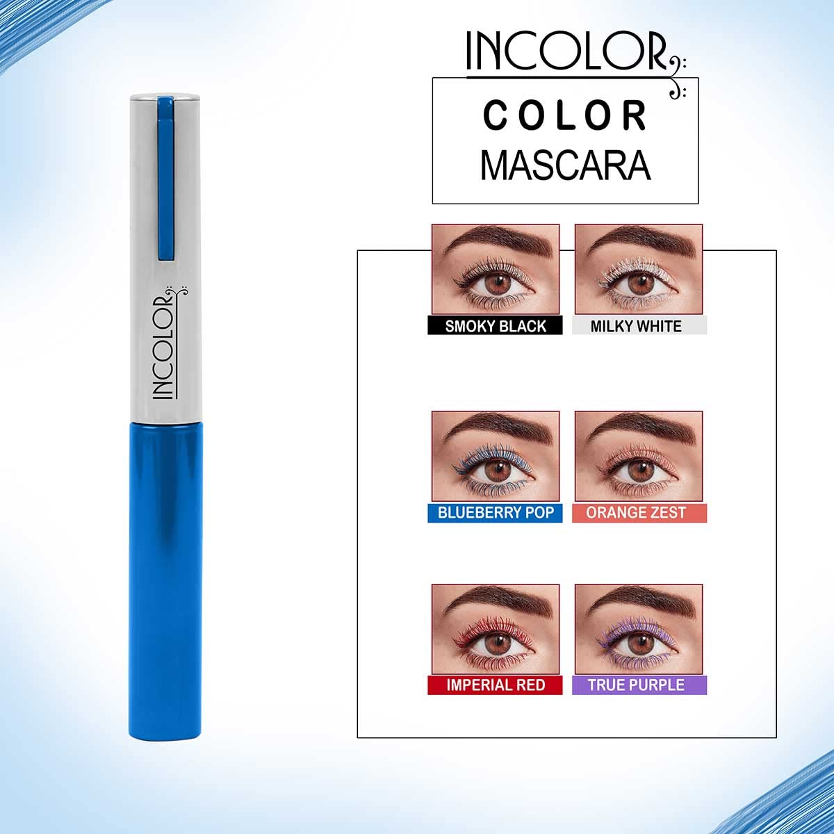 INCOLOR Lightweight Natural Mascara - Smudge Proof, Long Lasting Vegan Eye Makeup (Blueberry Pop, 6ml) for Everyday Wear & Professional Use | Perfect for Office, Parties & Special Occasions
