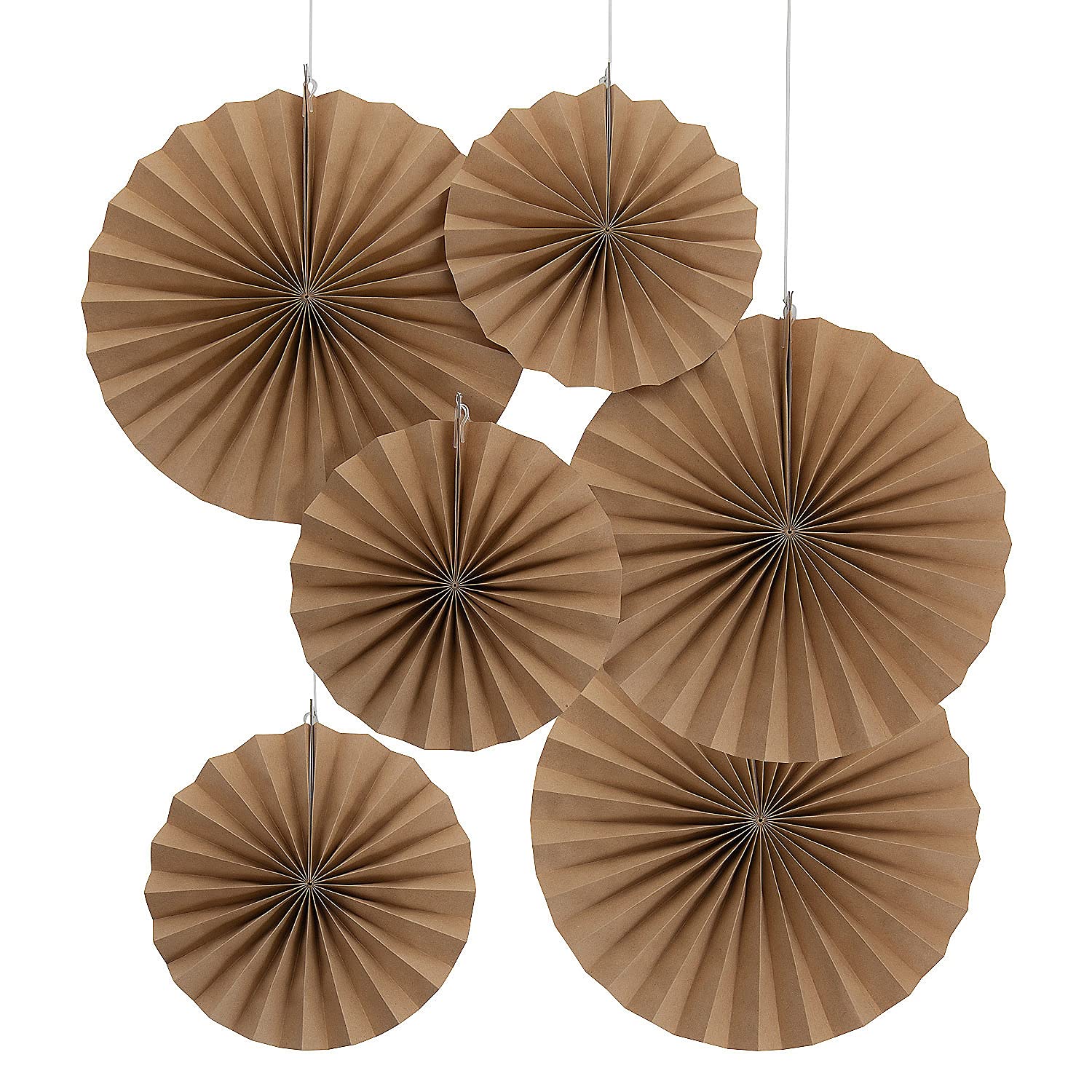Eco-Friendly Kraft Paper Hanging Fans - 6 Pack Party Decorations for Weddings, Baby Showers & Home Decor