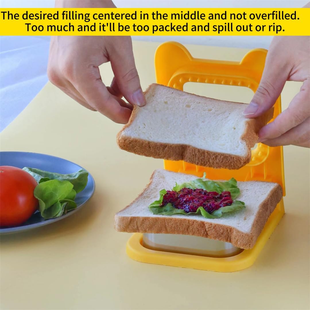 Square Sandwich Cutter and Sealer - Uncrustables Maker for Kids Lunch | Yellow Pocket Sandwich Tool for School Lunchables & Picnics