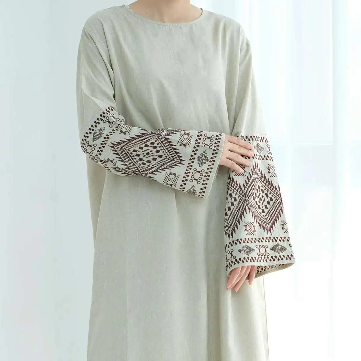 Elegant Embroidered Cuff Abaya Dress #24901 - Modest Islamic Clothing for Women - Perfect for Prayer, Eid, and Special Occasions