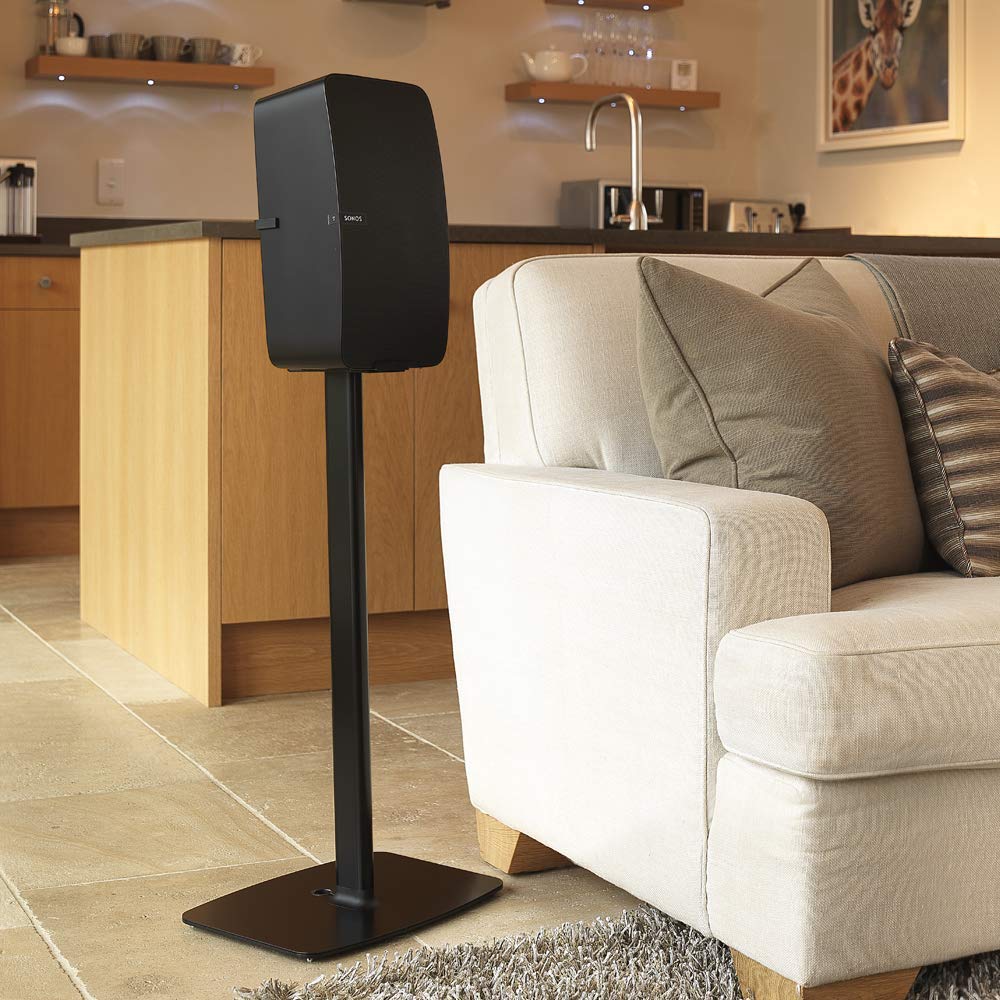 Flexson Floor Stand for Sonos Play:5 Speaker - Adjustable Height, Sturdy Black Metal Base - Perfect for Living Room, Bedroom or Home Theater Setup
