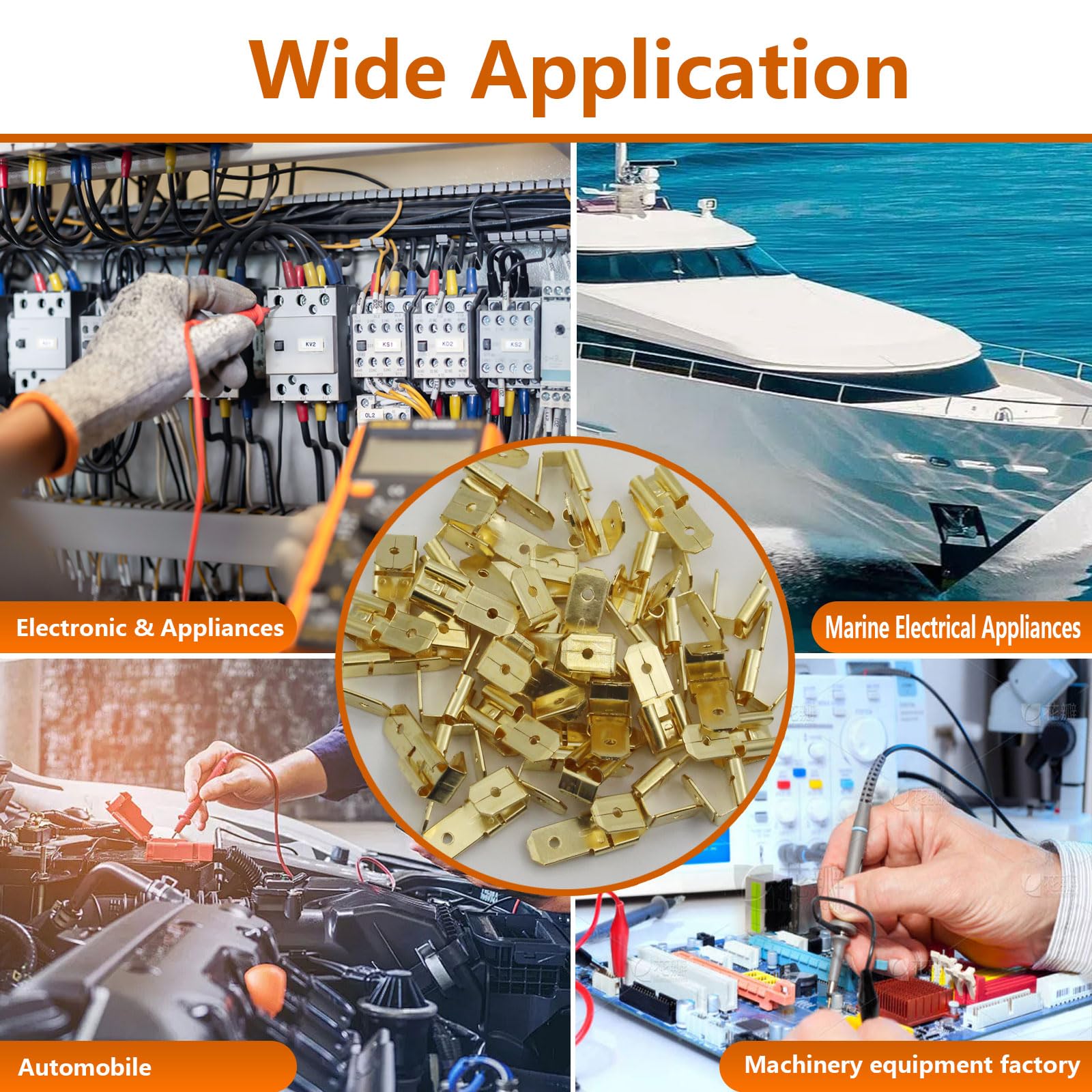 60 PCS Non-Insulated Brass Piggyback Spade Connectors - Female Male Quick Disconnect Wire Terminals with 3 Way Adapter | Gold Plated for Enhanced Conductivity | Perfect for Automotive, Home Appliances & DIY Electrical Projects