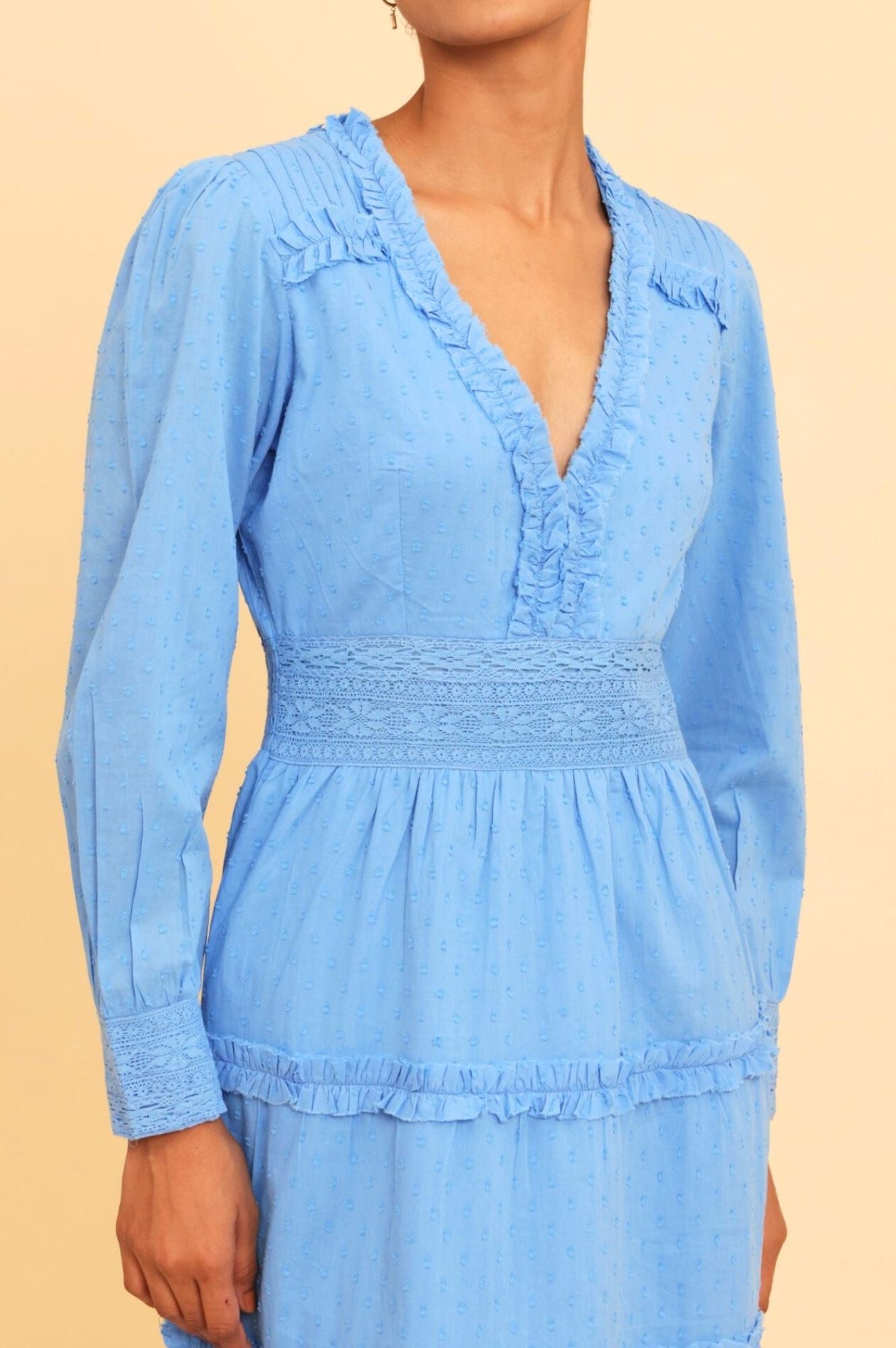 Elegant Long Sleeve Viola Dress in Marina Blue - Perfect for Weddings, Parties & Special Occasions