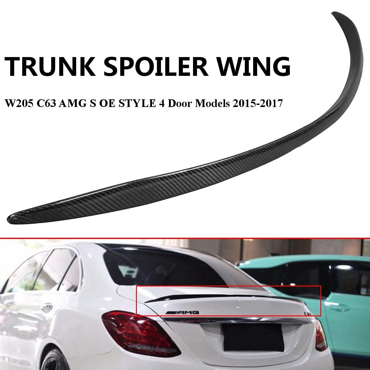 Pre-Painted Trunk Spoiler for 2015-2021 Mercedes-Benz C-Class W205 Sedan | OEM Style #040 Black ABS Rear Lip Spoiler | Enhances Aerodynamics & Sporty Look