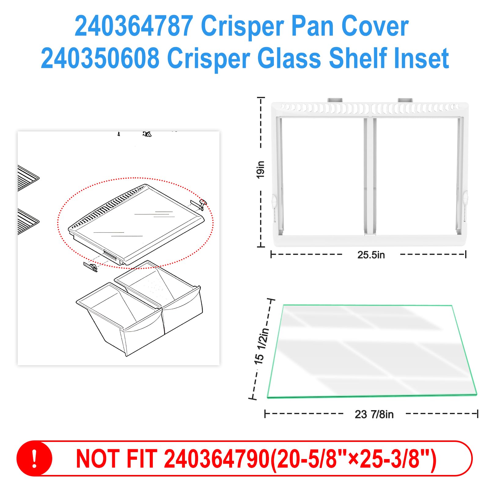 UPGRADED Refrigerator Crisper Drawer Cover with Glass Replacement - Compatible with Frigidaire & Kenmore Fridge Models (240364787 & 240350608) - Durable Fridge Crisper Pan Drawer Cover for Fresh Food Storage & Organization
