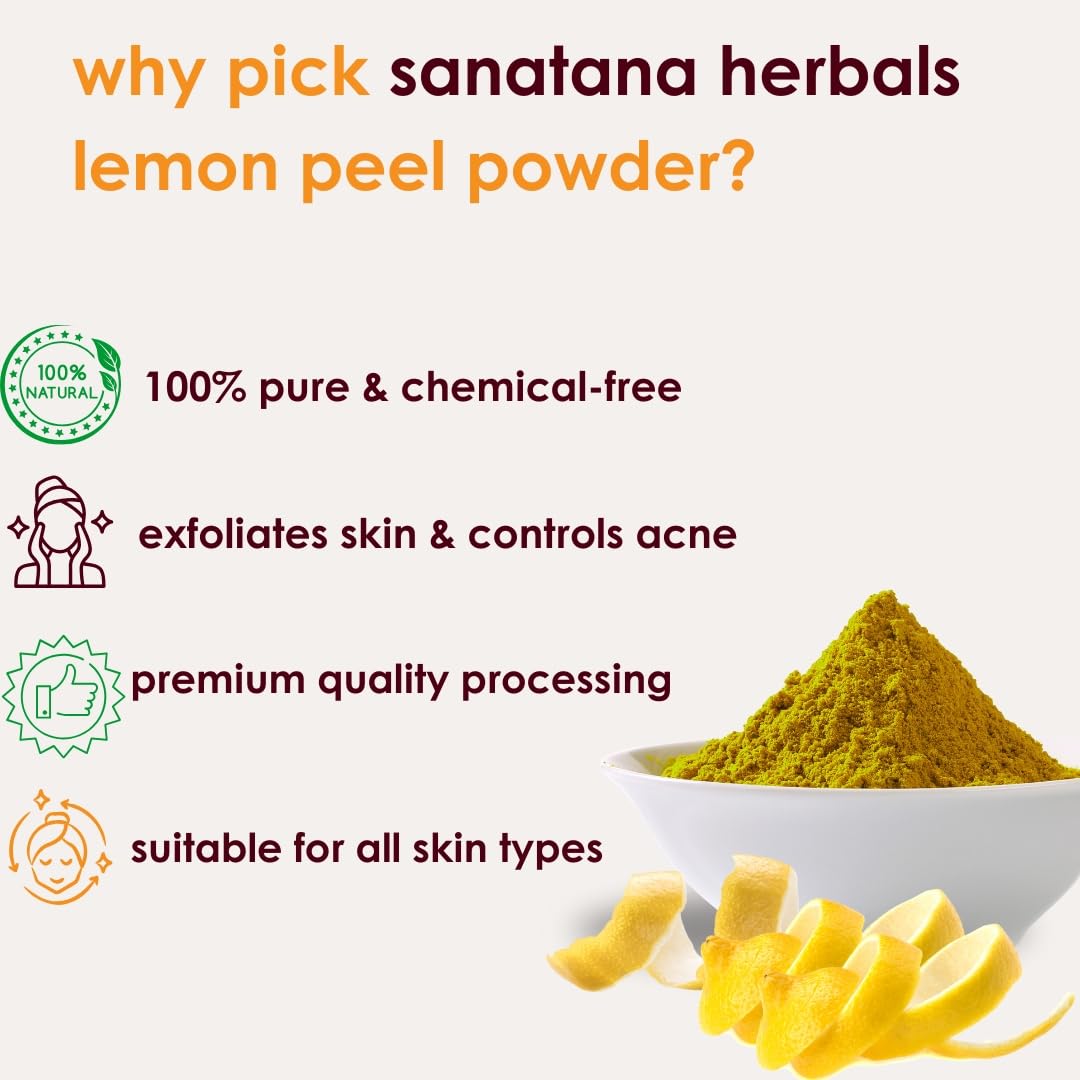 Sanatana Herbals Lemon Peel Powder Face Mask - 125g | Natural & Organic Skincare for Glowing Skin | Perfect for Daily Use, Spa & Relaxation at Home