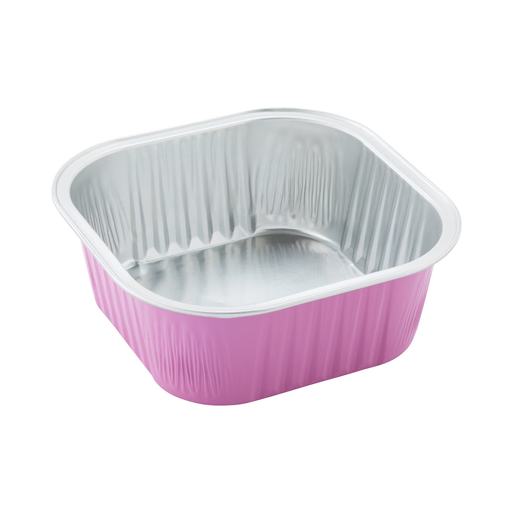 10 oz Square Pink Aluminum Baking Cups with Lids - 4.25