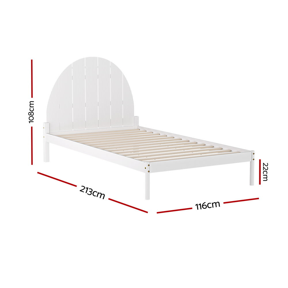 Daly King Single Wooden Bed Frame - Solid Wood Platform Bed with Headboard, White - Perfect for Bedroom, Guest Room, and Small Spaces