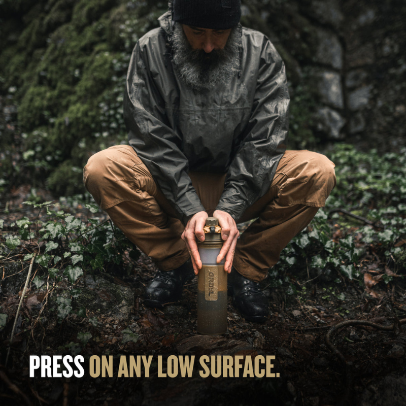 GRAYL GeoPress™ Water Purifier Bottle - Coyote Brown | Portable Filter for Hiking, Camping & Travel | Removes Bacteria, Viruses & Chemicals