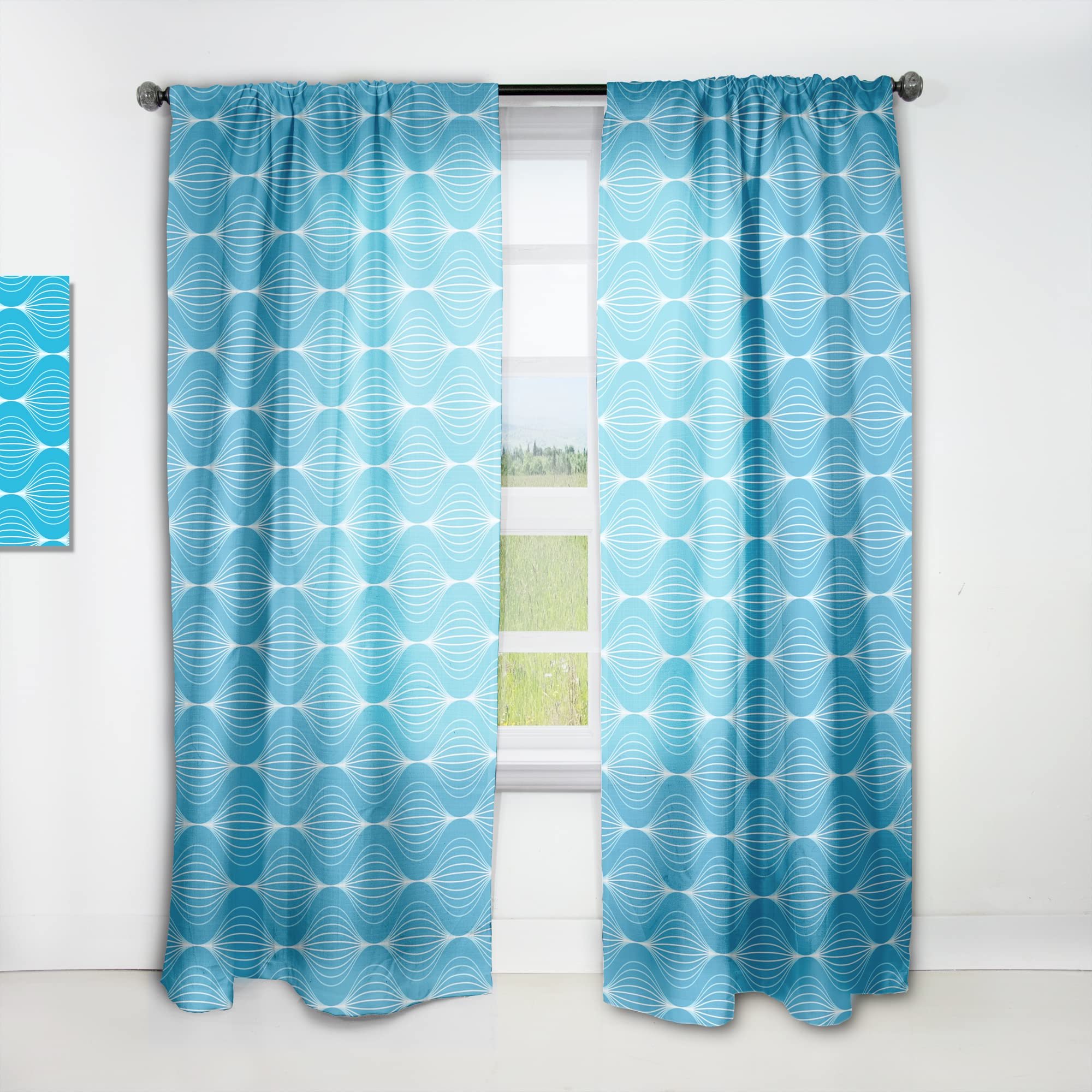 DesignQ Light Blue Wave Pattern Thermal Insulated Curtains - 52x108 Single Panel for Bedroom & Living Room - Elegant Window Drapes for Home Decor, Temperature Control & Light Filtering