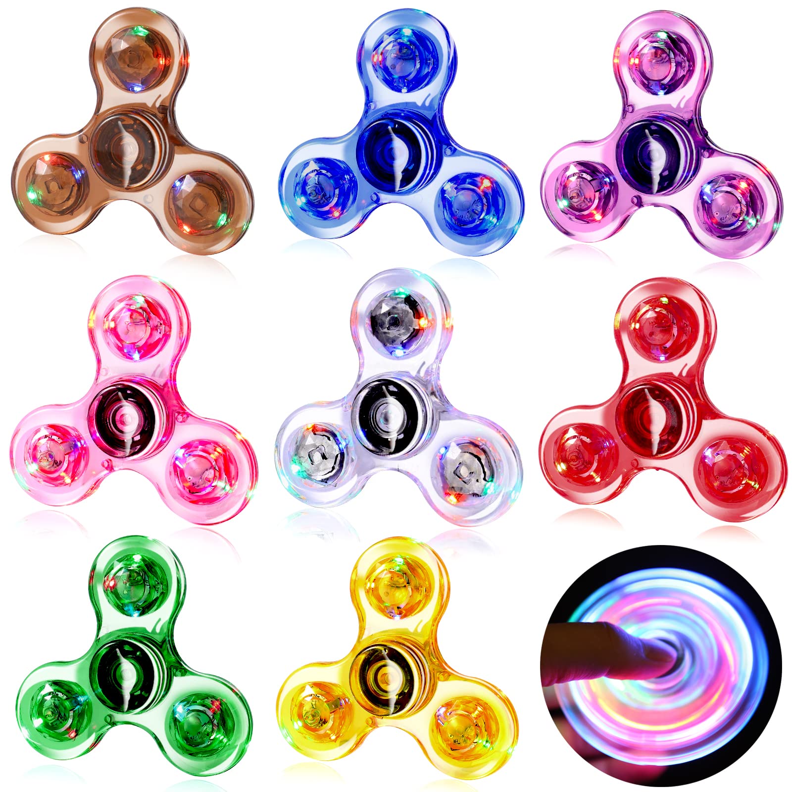 Gigilli 8 Pack LED Fidget Spinners for Kids & Adults - Light Up Sensory Toys for Stress Relief, Party Favors, Classroom Prizes - Glow in The Dark Anxiety Relief Toys for Ages 8-12 - Perfect for Birthday Parties, Easter Baskets, and School Goodie Bags